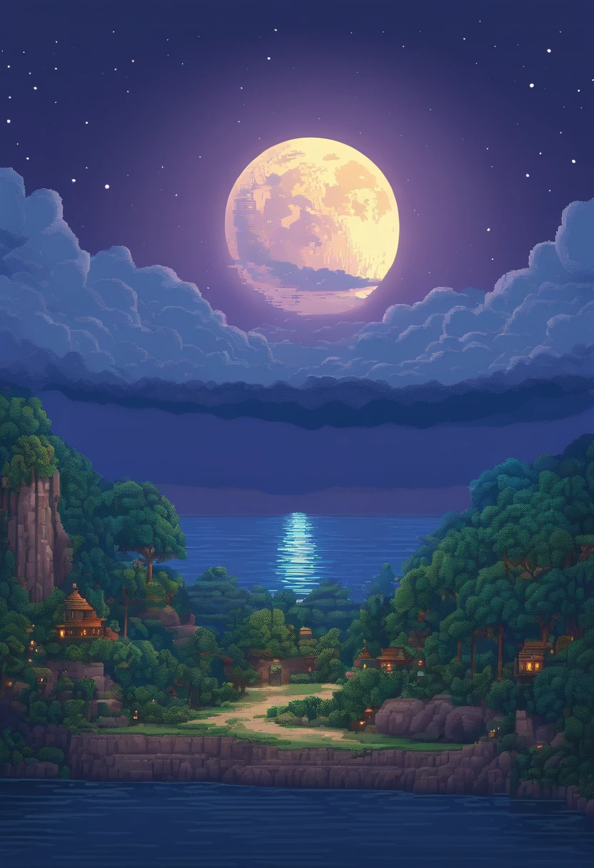 Pixel art of giant moon rising on calm sea, beautiful detailed pixel art, detailed pixel art, lo-fi retro videogame, concept pixelart, detailed pixel artwork, Pixel art style, pixel town, pixel art animation, high quality pixel art, Dolphins jump off the sea, super detailed color lowpoly art, #pixelart:3, # pixelart, #pixelart
