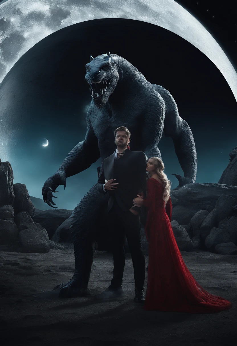 Strange monsters in fantasy worlds,Blood,Moon Night,中景 the scene is,Full body like, highly detailed surreal vfx,oc rendered,Shot with 70 mm - AR 16:9 --q 2 --s 1000