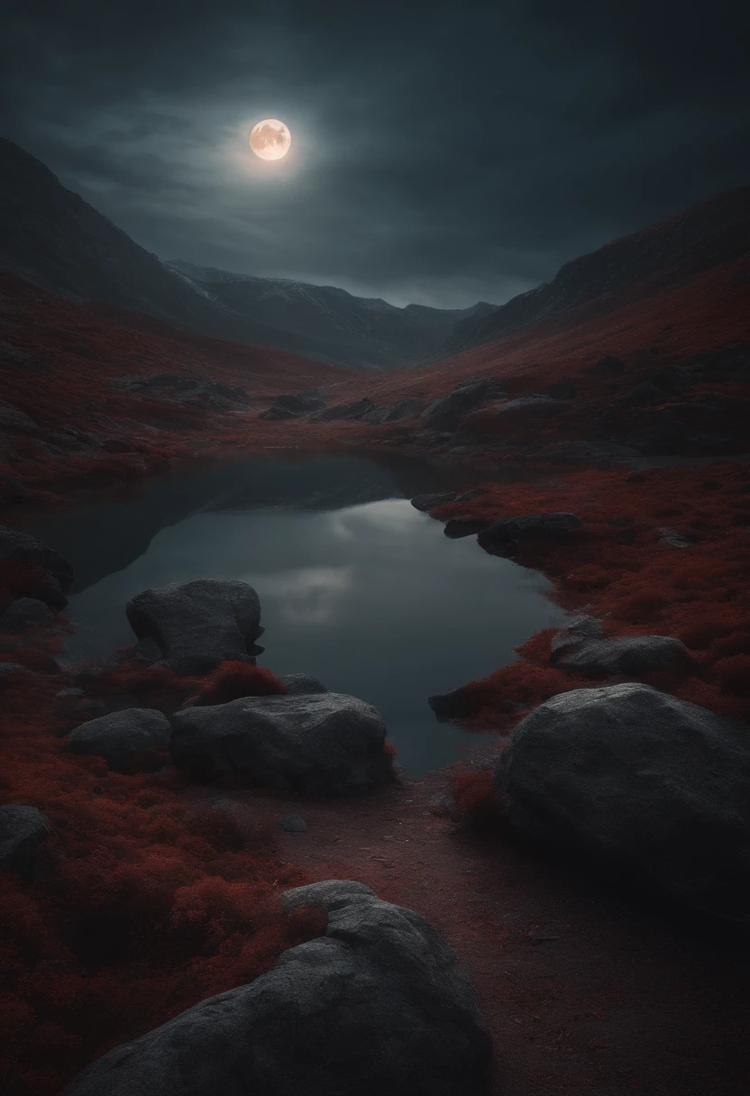 Strange monsters in fantasy worlds,Blood,Moon Night,中景 the scene is,Full body like, highly detailed surreal vfx,oc rendered,Shot with 70 mm - AR 16:9 --q 2 --s 1000