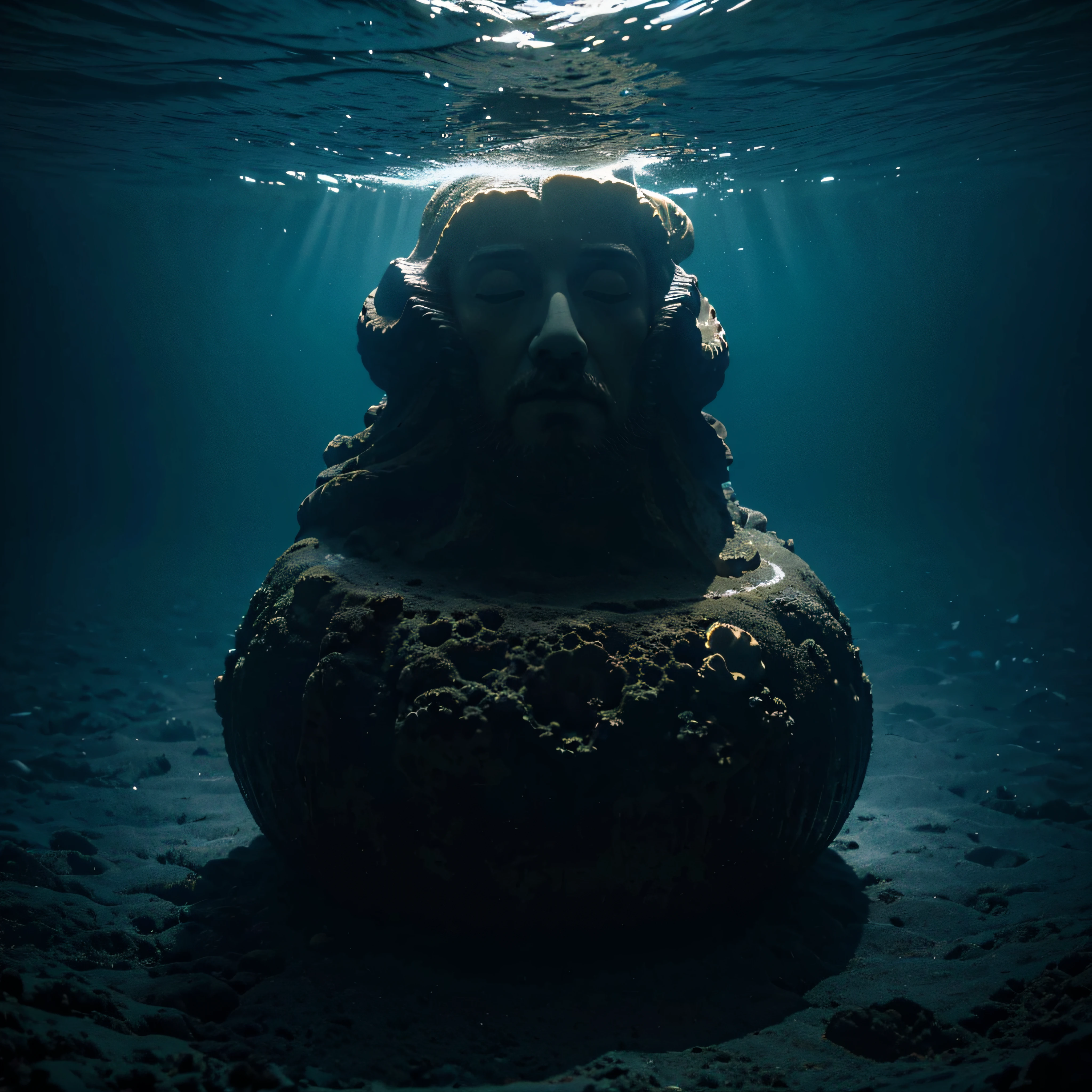 (extremadamente detallado, obra maestra, La mejor calidad, Under the Ocean), Estilo oscuro, volumetric illumination. textura de babosa, piel de caracol. ahogados flotando de fondo. Rococo composition.