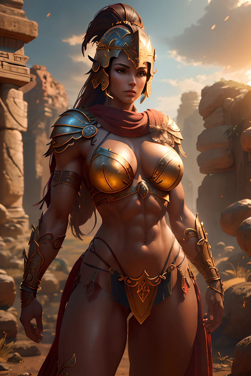 A beautiful alluring spartan female warrior, oiled skin, fit muscular toned body, metal bikini armor, ancient greek inspired ornaments and clothing, wearing a spartan helmet, at a sunlit country road side, fantasy theme Fiverr Dnd Character, Octane Render, Digital Art, Extreme Detail, 4k, Ultra Hd, Polished, Beautiful, Hyperdetailed, Intricate, Elaborate, Meticulous, Photorealistic, Sharp Focus, Wlop, Character Design, Unreal Engine, 3d Rendered, Volumetric Lighting, Reflections, Glossy, Digital Illustration, Sensual Pose, Suggestive Pose, Lewd, Full Body Shot, anatomically correct 💖❤💕💋❣