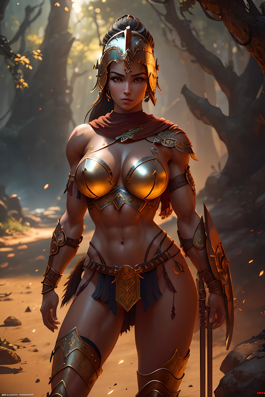 A beautiful alluring spartan female warrior, oiled skin, fit muscular toned body, metal bikini armor, ancient greek inspired ornaments and clothing, wearing a spartan helmet, at a sunlit country road side, fantasy theme Fiverr Dnd Character, Octane Render, Digital Art, Extreme Detail, 4k, Ultra Hd, Polished, Beautiful, Hyperdetailed, Intricate, Elaborate, Meticulous, Photorealistic, Sharp Focus, Wlop, Character Design, Unreal Engine, 3d Rendered, Volumetric Lighting, Reflections, Glossy, Digital Illustration, Sensual Pose, Suggestive Pose, Lewd, Full Body Shot, anatomically correct 💖❤💕💋❣