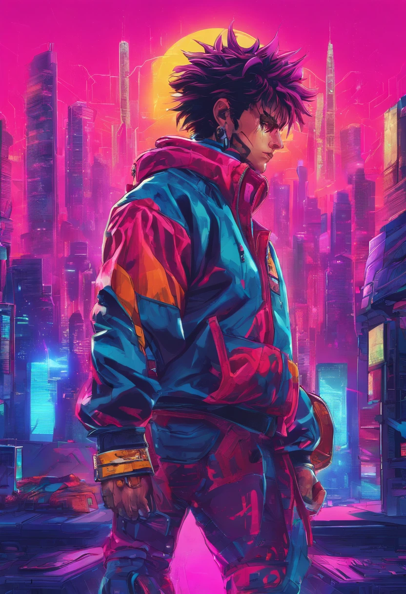 (best quality,Altas,master part:1.2),ultra-detalhado,(Realistic,fotorrealista,photo-realistic:1.37),Filho Goku,roupa cyberpunk,incredible shadows,rosto perfeito,perfect hands,roupas detalhadas,impressive lighting,High-quality rendering,estilo anime,vivid colors