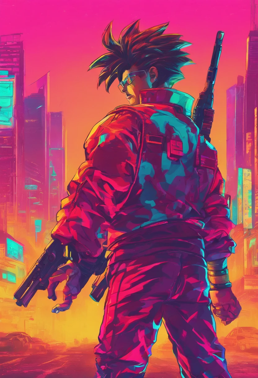 (best quality,Altas,master part:1.2),ultra-detalhado,(Realistic,fotorrealista,photo-realistic:1.37),Filho Goku,roupa cyberpunk,incredible shadows,rosto perfeito,perfect hands,roupas detalhadas,impressive lighting,High-quality rendering,estilo anime,vivid colors