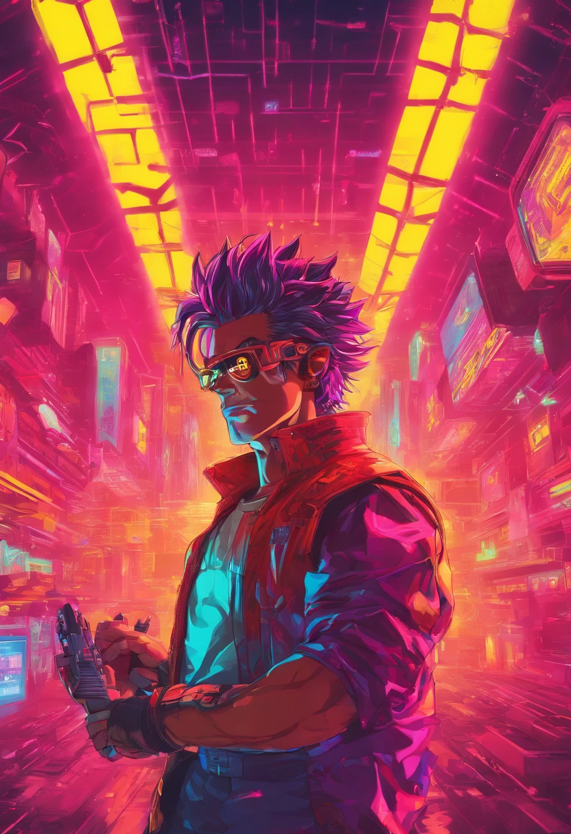(best quality,Altas,master part:1.2),ultra-detalhado,(Realistic,fotorrealista,photo-realistic:1.37),Filho Goku,roupa cyberpunk,incredible shadows,rosto perfeito,perfect hands,roupas detalhadas,impressive lighting,High-quality rendering,estilo anime,vivid colors
