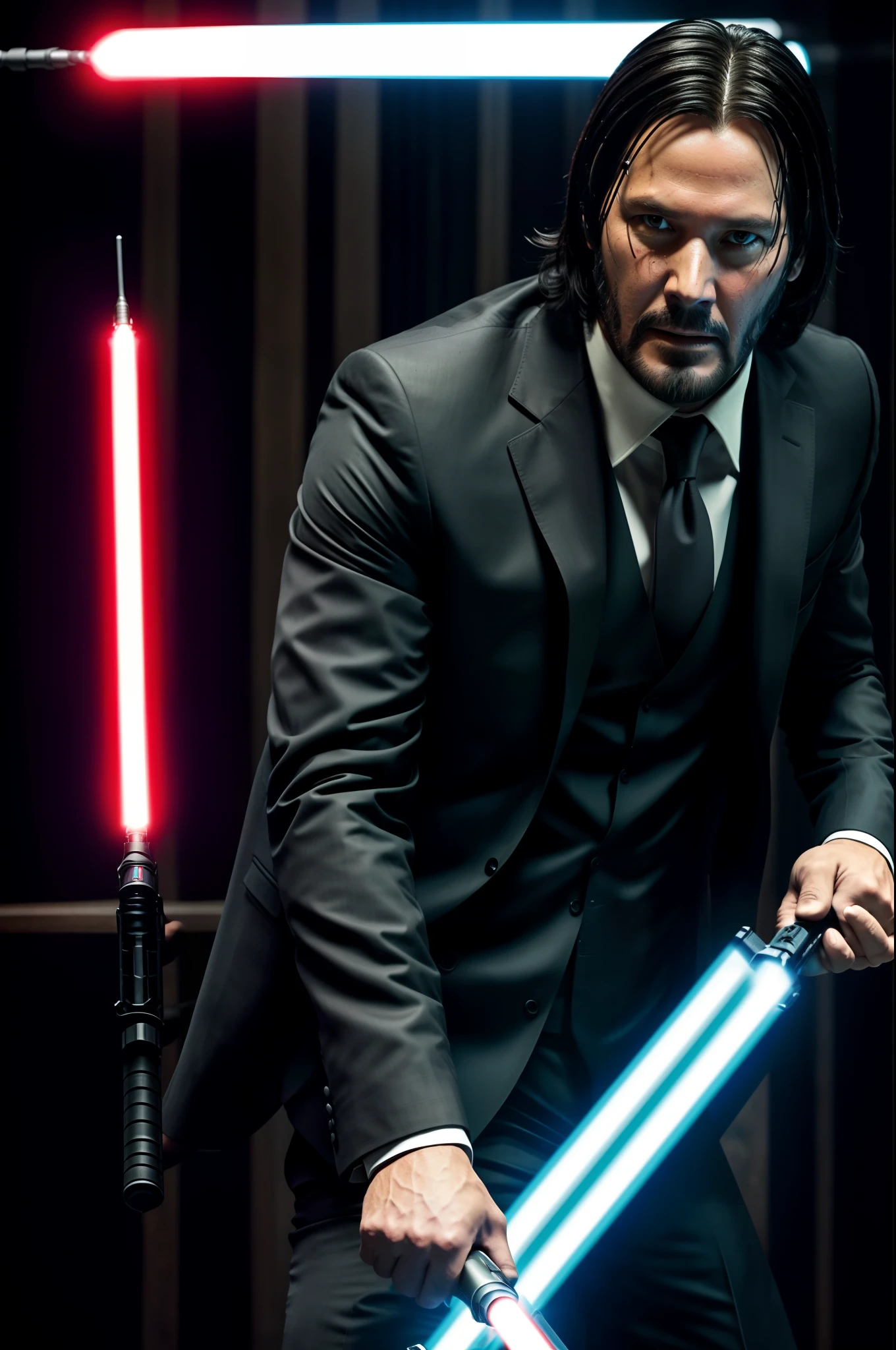 John wick wielding a lightsaber