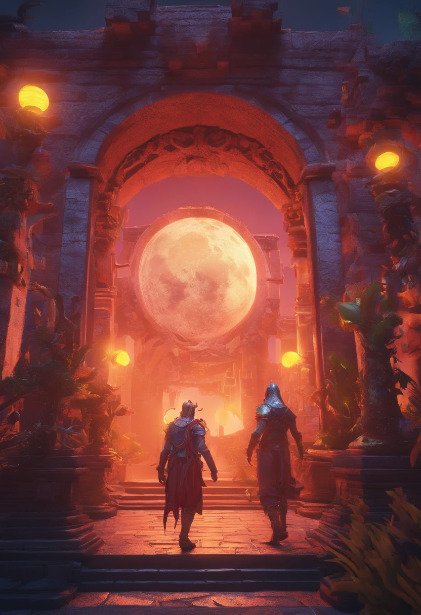 Strange monsters in a fantasy world,Blood,Moon Night,中景 the scene is,Full body like, highly detailed surreal vfx,oc rendered,Shot with 70 mm - AR 16:9 --q 2 --s 1000