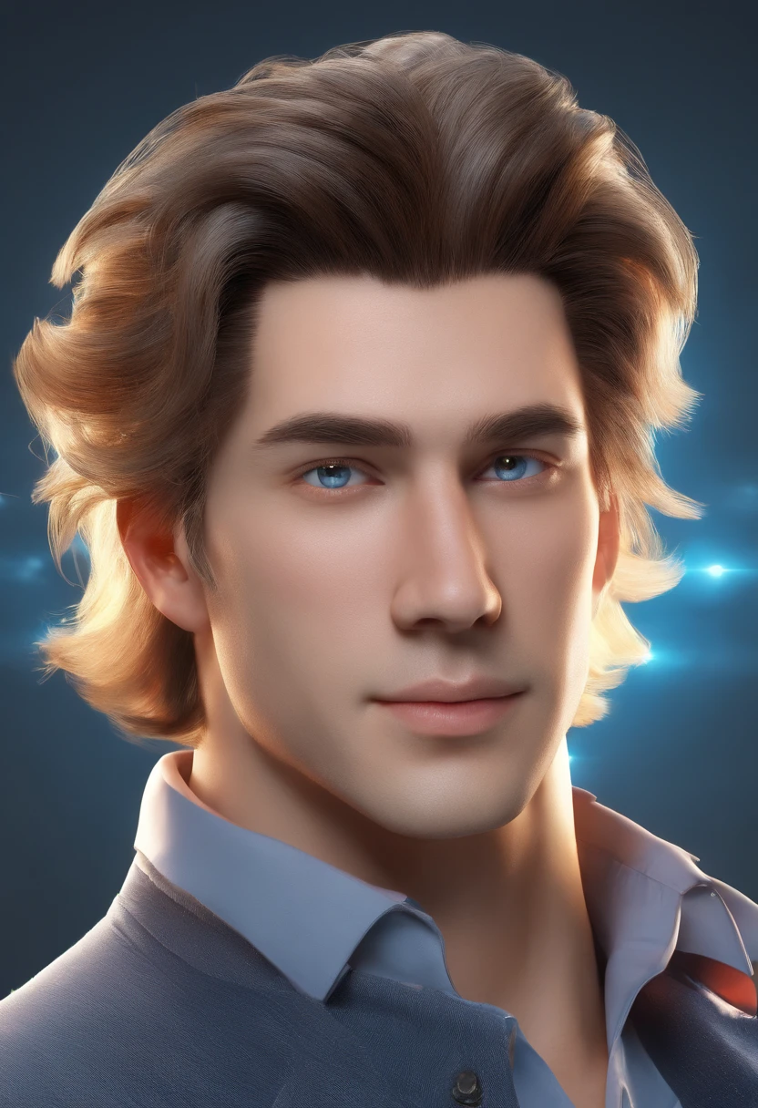 The handsome man's face loomed in a flashing blue light, His eyes are white, His hair looked as if it had just been washed and blow-dried, His eyes looked gloomily into the camera，The whole picture is like a blurry mirror