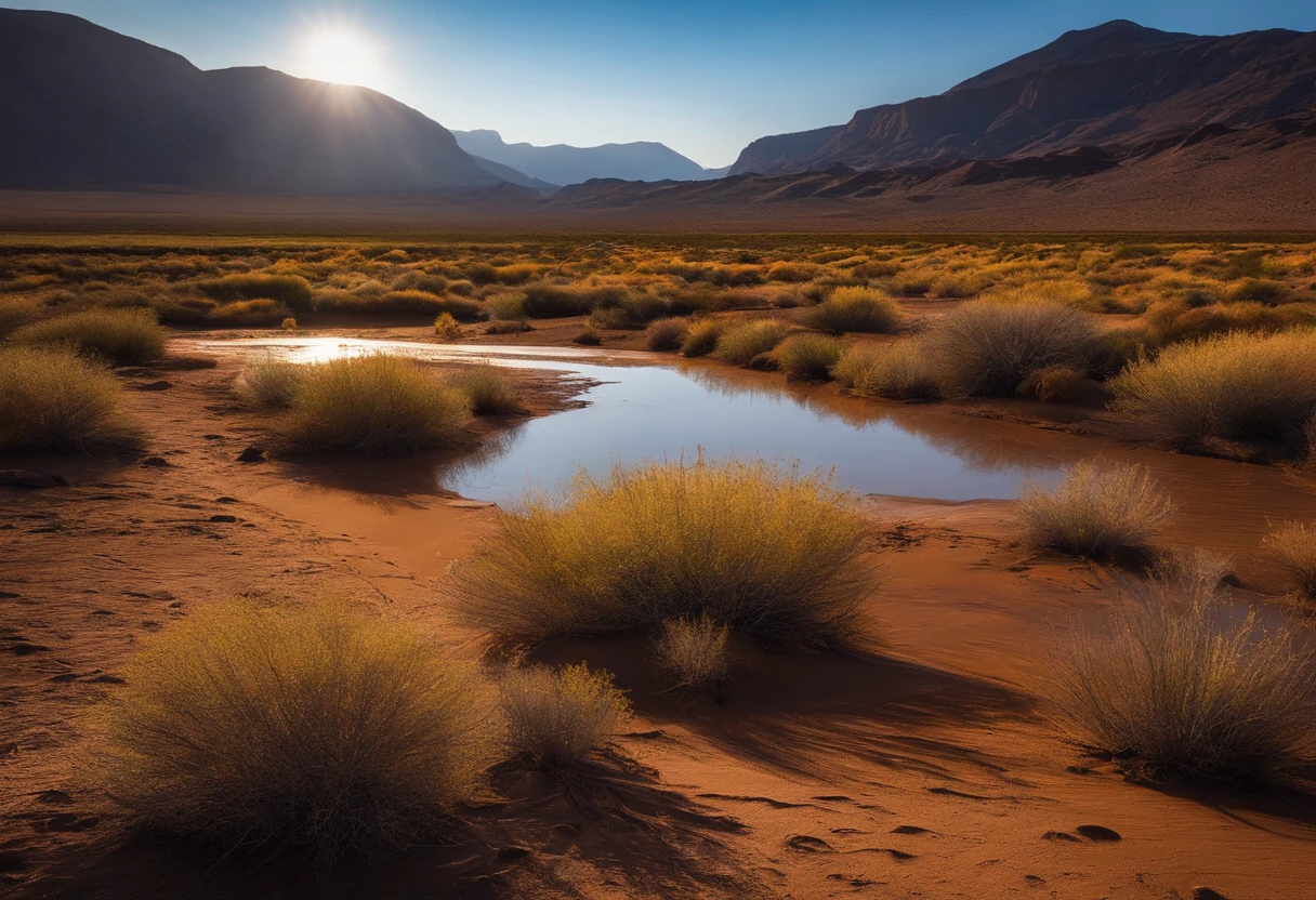 Arid and muddy,springtime,The sun is bright,Sparse vegetation,Sun Rain,moutains