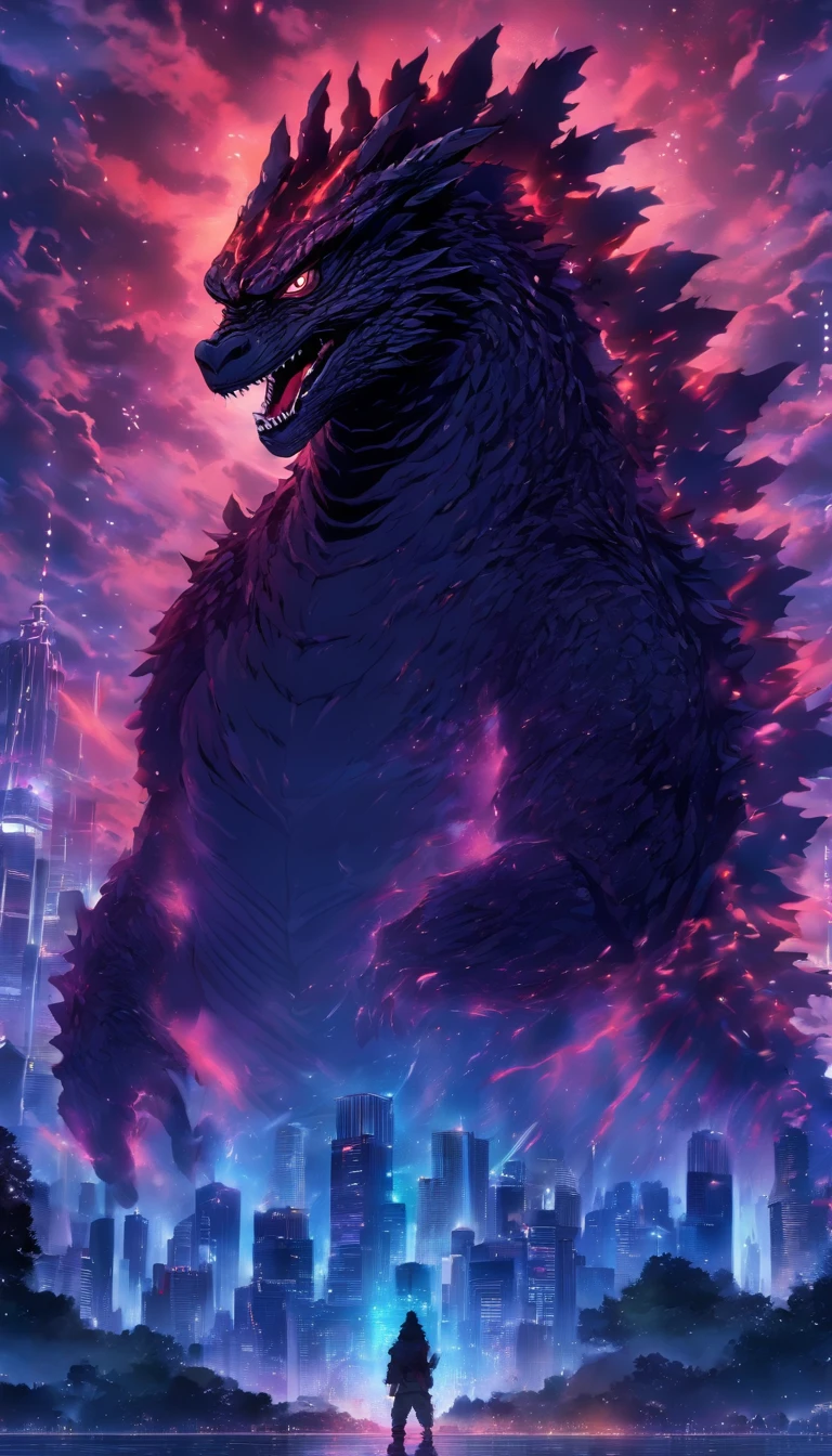 Strange monsters in a fantasy world，Godzilla，Blood，Covered with thick spikes，Moon Night，中景 the scene is，Full body like， highly detailed surreal vfx，oc rendered，Shot with 70 mm - AR 16:9 --q 2 --s 1000