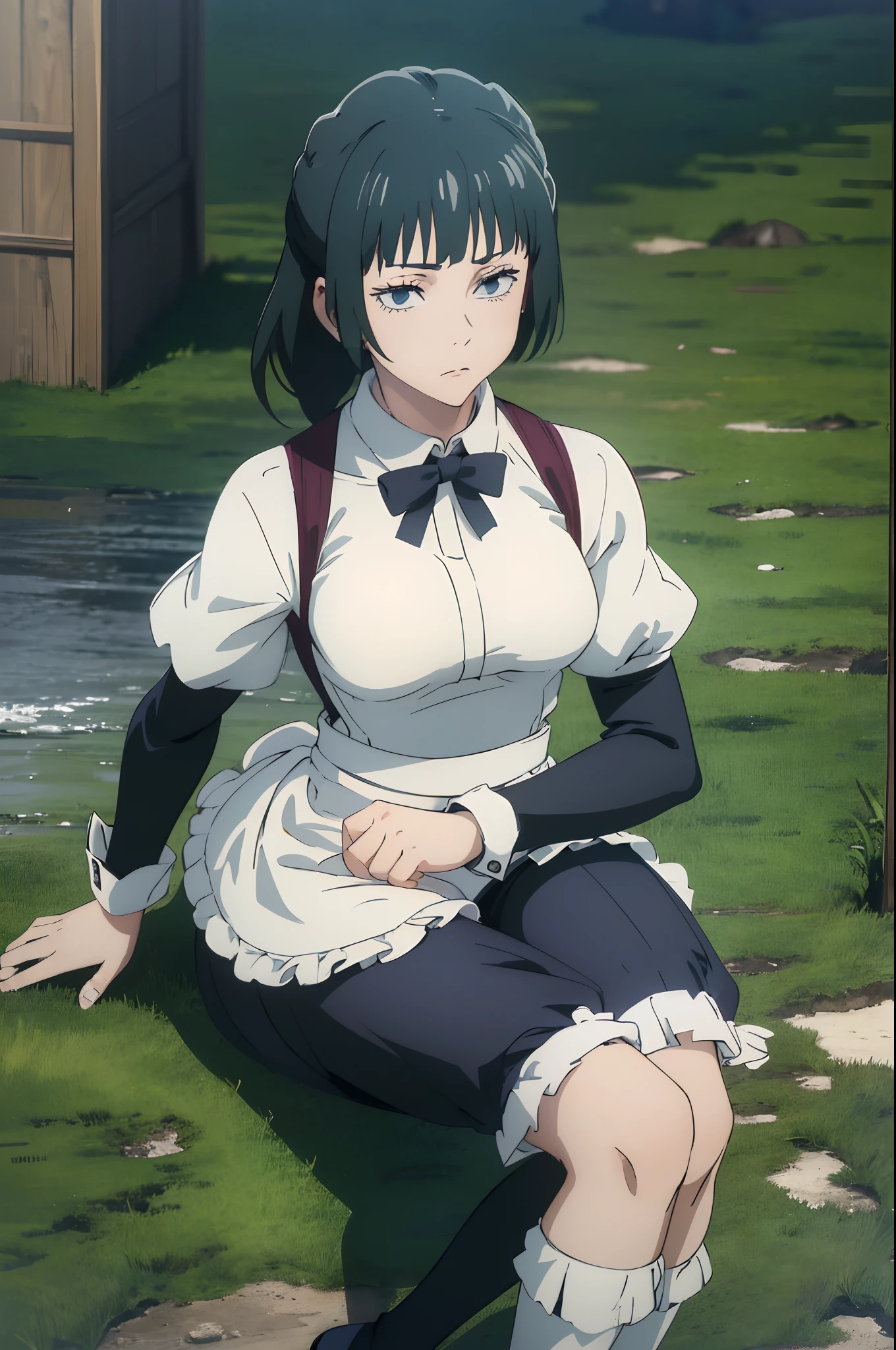 (anime,8k,masterpiece, top quality, best quality,beautiful and aesthetic:1.2,professional illustrasion:1.1,ultra detail:1.3,perfect lighting),extremely detailed,highest detailed,incredibly absurdres , highres, ultra detailed,intricate:1.6,breasts,,maid,knee socks,cute,shiny skin,