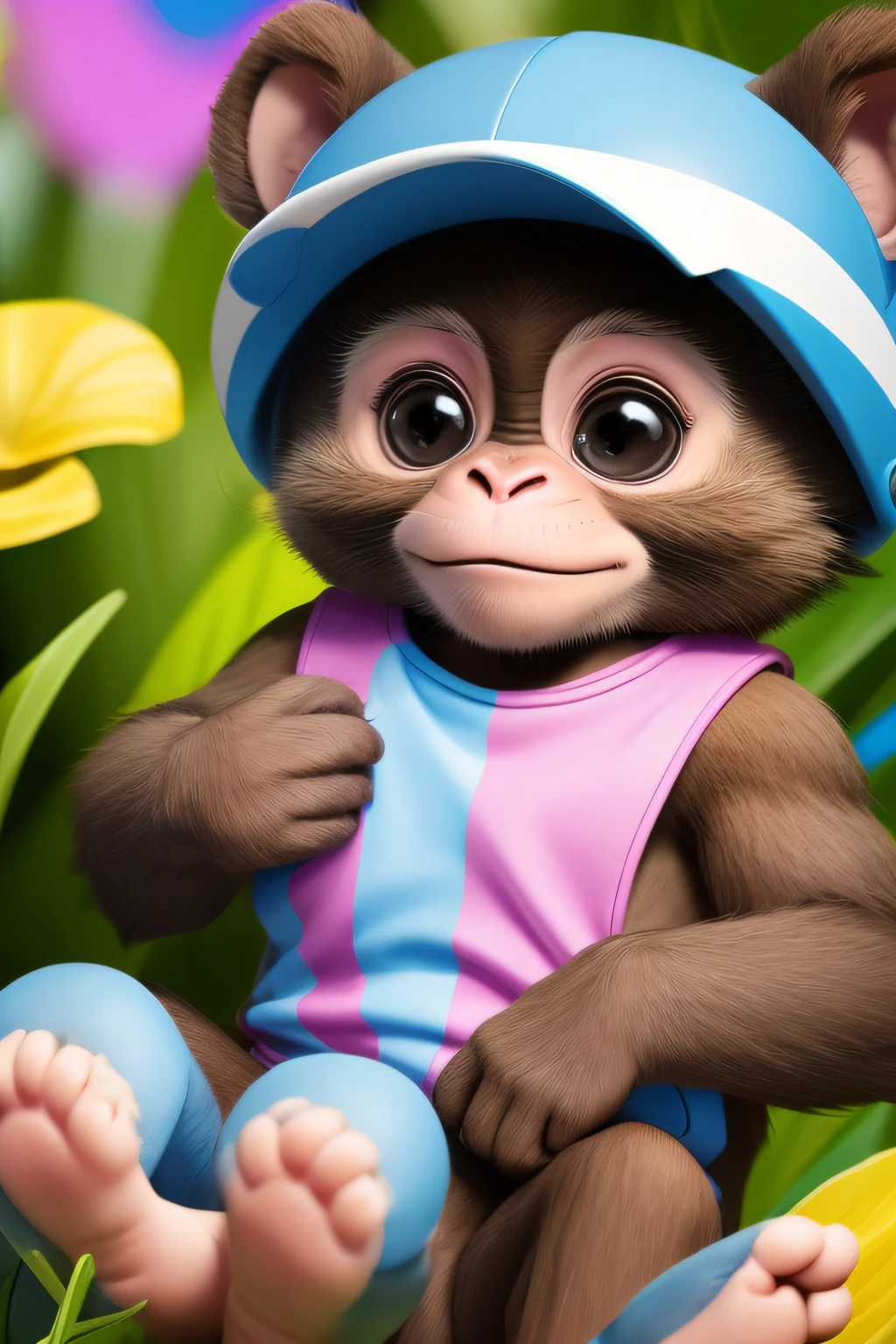 Nome: Bambino description: Bambino is an adorable baby monkey who loves to explore and have fun. Com seu pelo macio e olhos curiosos, He's the perfect mascot for the toy store. Bambino possui uma personalidade travessa e cheia de energia, always ready to play and cheer up the kids. Suas orelhas grandes e seu sorriso contagiante fazem com que todos se apaixonem por ele instantaneamente. allure: Bambino tem um corpo pequeno e rechonchudo, typical of a baby monkey. Their coat is light brown and soft to the touch. Ele tem olhos grandes e brilhantes, surrounded by a dark mask around them, which enhances his curious expression. Their ears are large and flexible, allowing him to move them up and down as his emotion. Bambino tem uma cauda longa e felpuda, perfect for swinging and clinging to toys. Traje: To make it even more adorable, Bambino wears a colorful jumpsuit with stripes in shades of blue, amarelo e verde, that reflect his playful spirit. He also wears a headband with a colorful flower, bringing a touch of sweetness to your look. Personalidade: Bambino is a monkey full of energy and enthusiasm. He is always ready to explore and discover new things in the toy store. His cheerful and mischievous personality makes children have fun while playing with him. Bambino loves to jump from toy to toy and make funny faces to get laughs out of the little ones. He is a true friend and is always willing to participate in the games or give tight hugs.