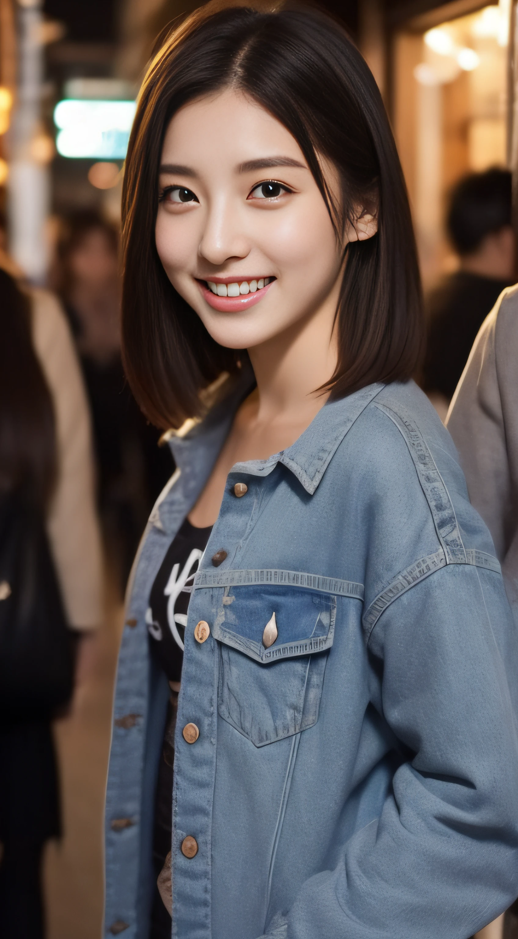 Escort Miss、Casual clothing、izakaya、Crowds、hiquality、A hyper-realistic、healthy、Smiling expression、Slender perfect figure、Japan beauties、beautidful eyes、face perfect、Beautiful skin