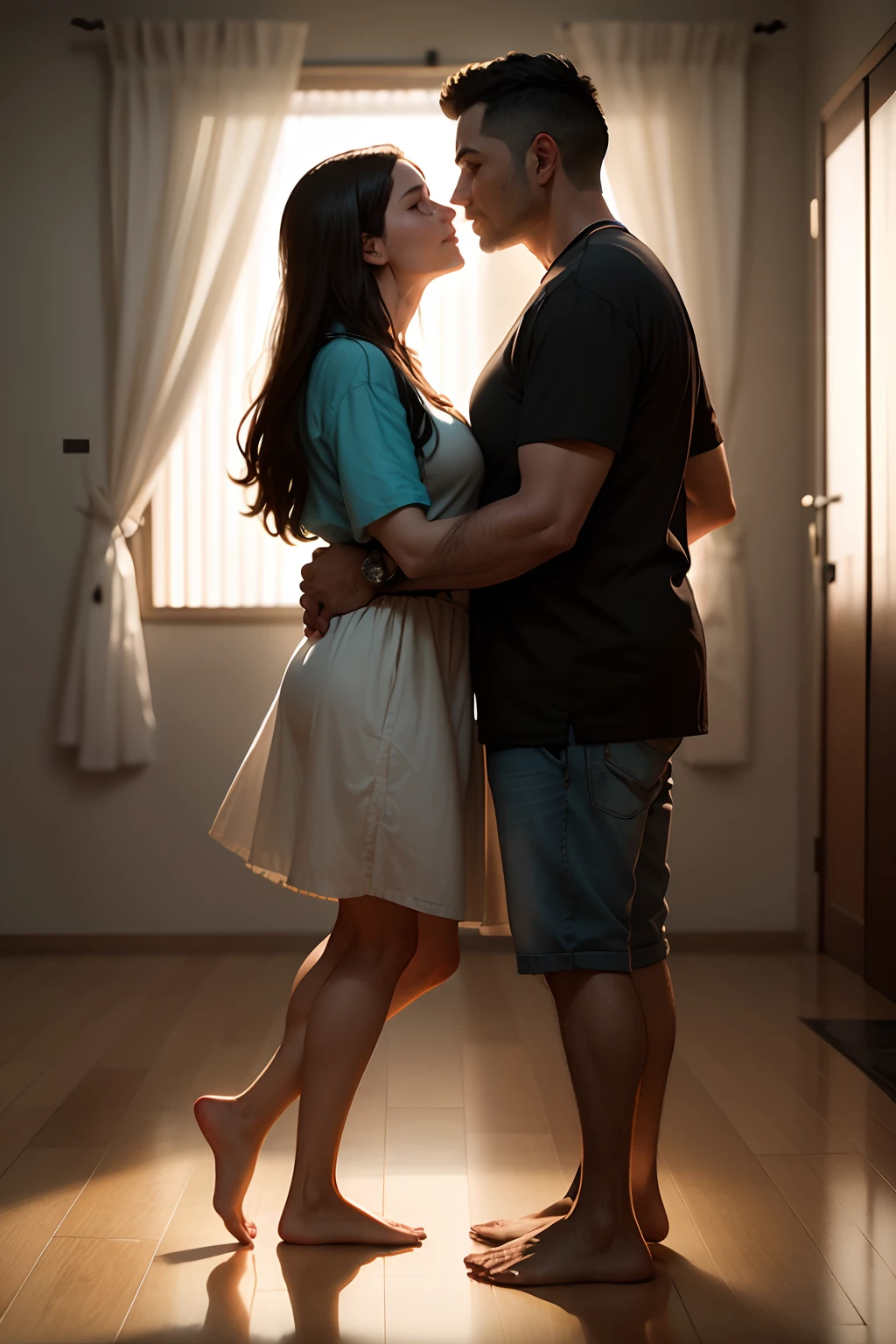 A middle-aged woman in underwear hugging a young man, realistic, Japanese Wife, Married female employee, Veteran female sales staff, Very big , Mature career woman, Middle aged asian girl, The chubby Madonna of the company, Japanese Goddess