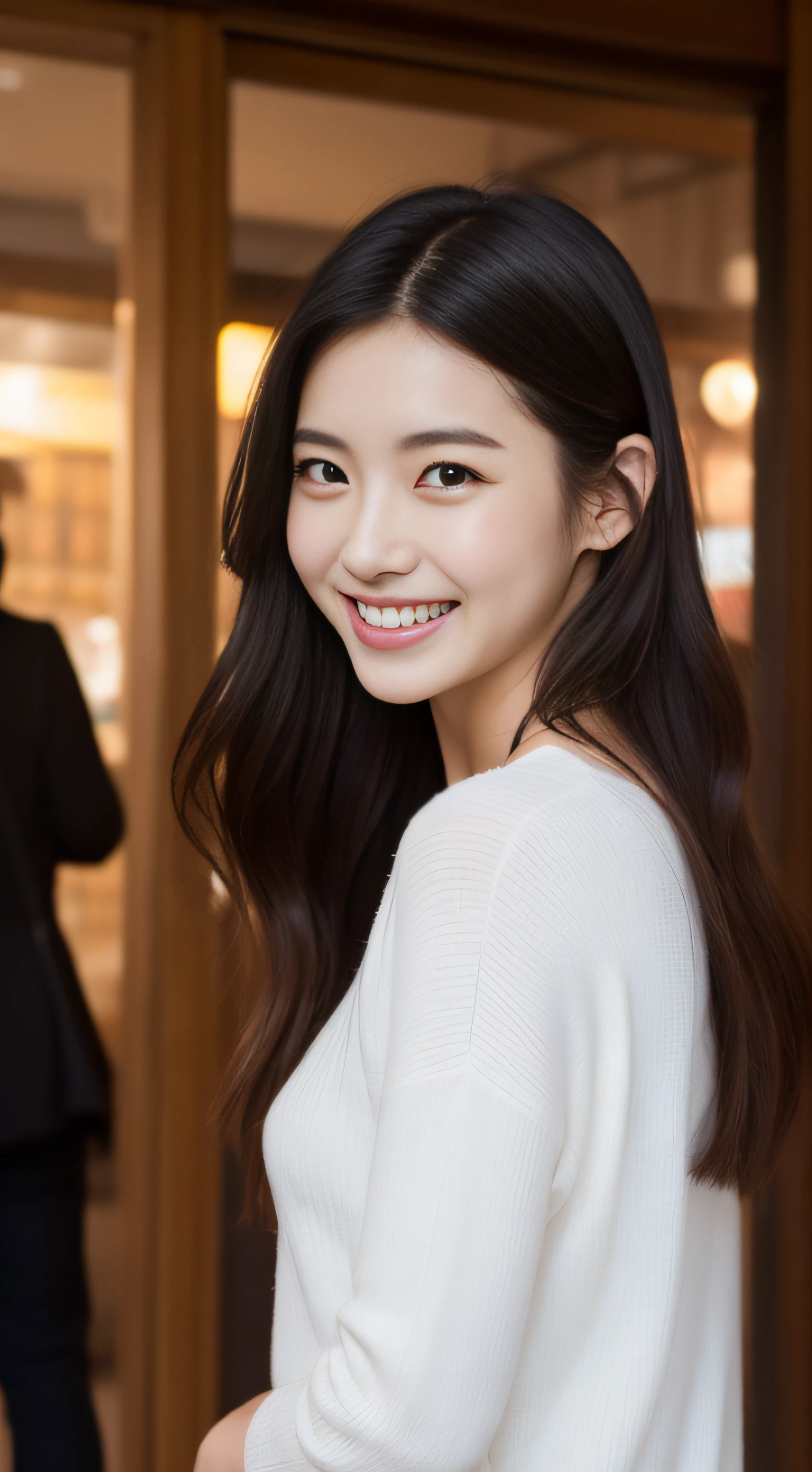 Escort Miss、Casual clothing、izakaya、Crowds、hiquality、A hyper-realistic、healthy、Smiling expression、Slender perfect figure、Japan beauties、beautidful eyes、face perfect、Beautiful skin