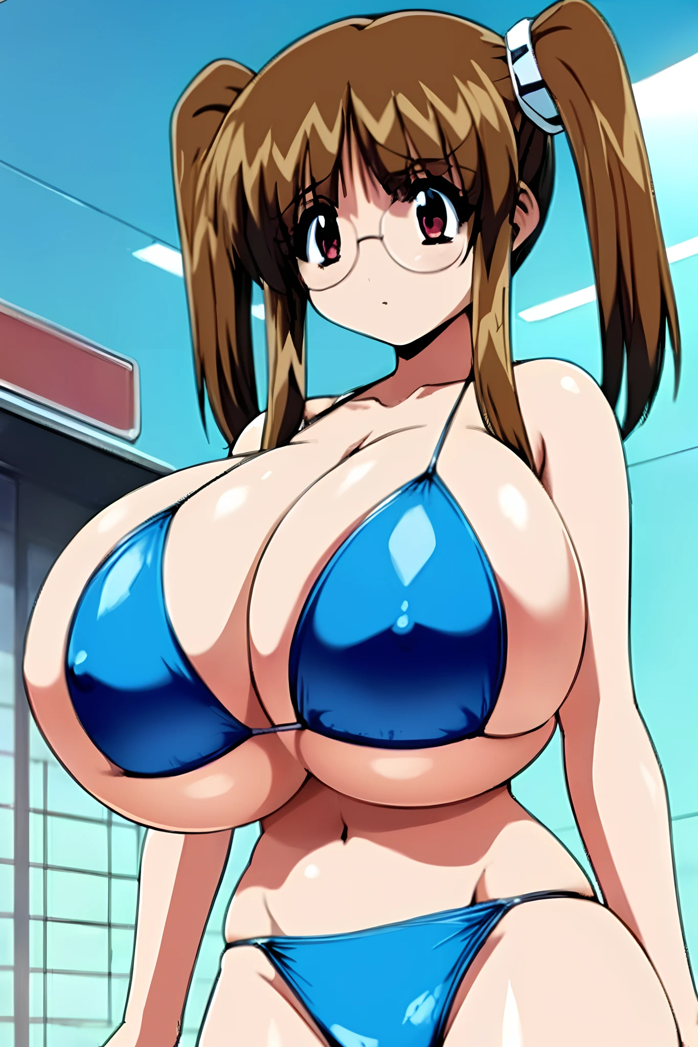 ((anime colours:1.3)),1girl in,From below,(The bikini:1.4),(((huge-breasted))),Beach,embarrassed、Mass sweat