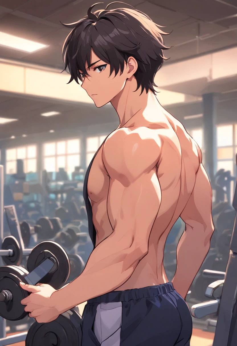 In a spaceship, hot daddy, shirtless, muscular, shorts