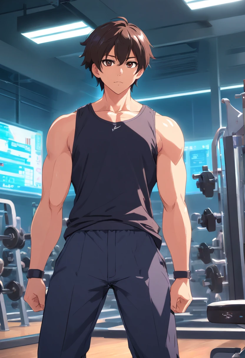 ((((Yuijiro Hanma))), Masculino, cabelos vermelhos, black pant, demon back, costas extremamente musculosas e definidas, foco em suas costas, in a bodybuilding gym, anime, Baba,