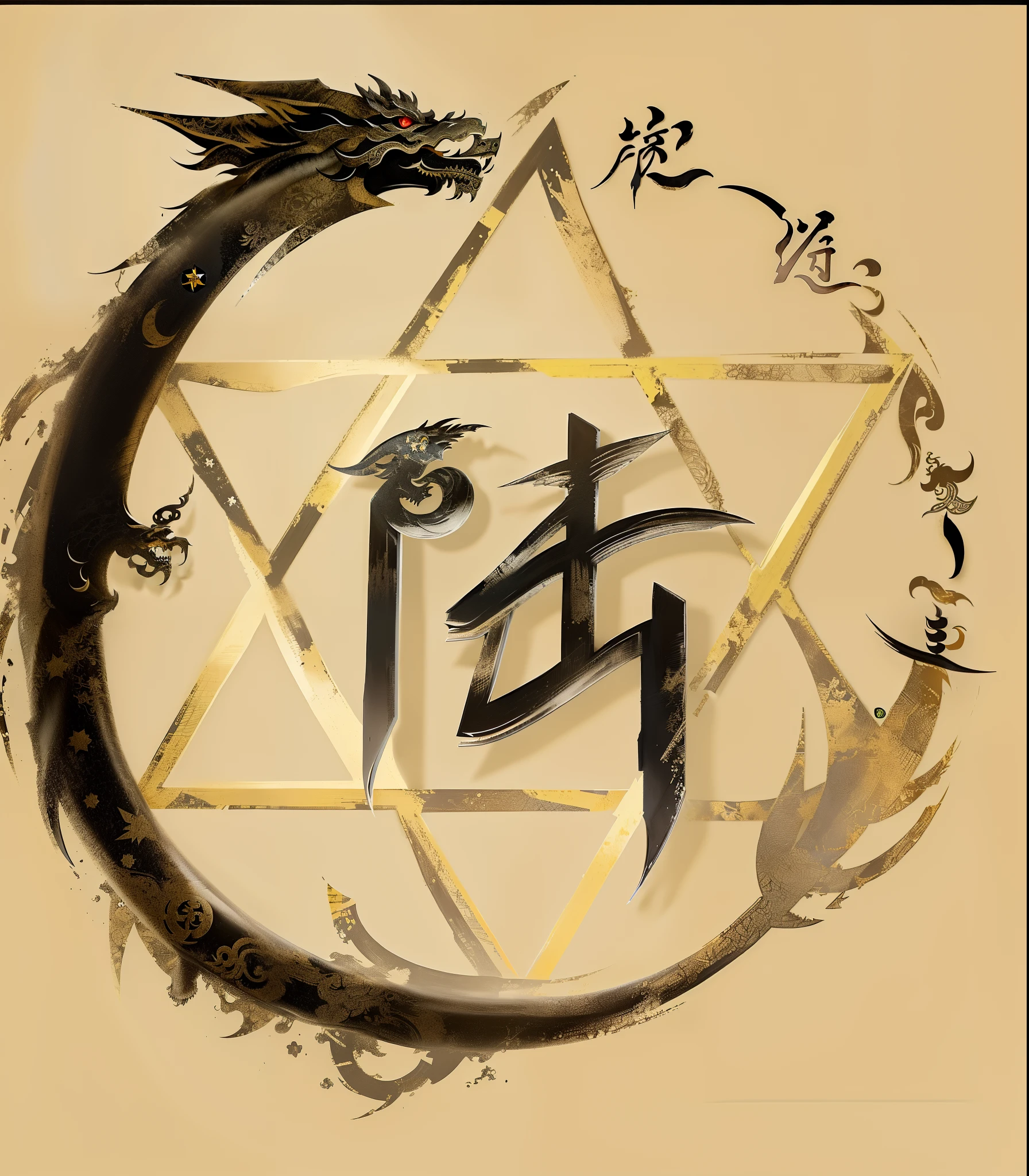 Design of the emblem of the 6th class of high school，The whole is round，A black Chinese dragon is surrounded by the class emblem，Inside the banhui is a six-pointed star and the Chinese character Lu