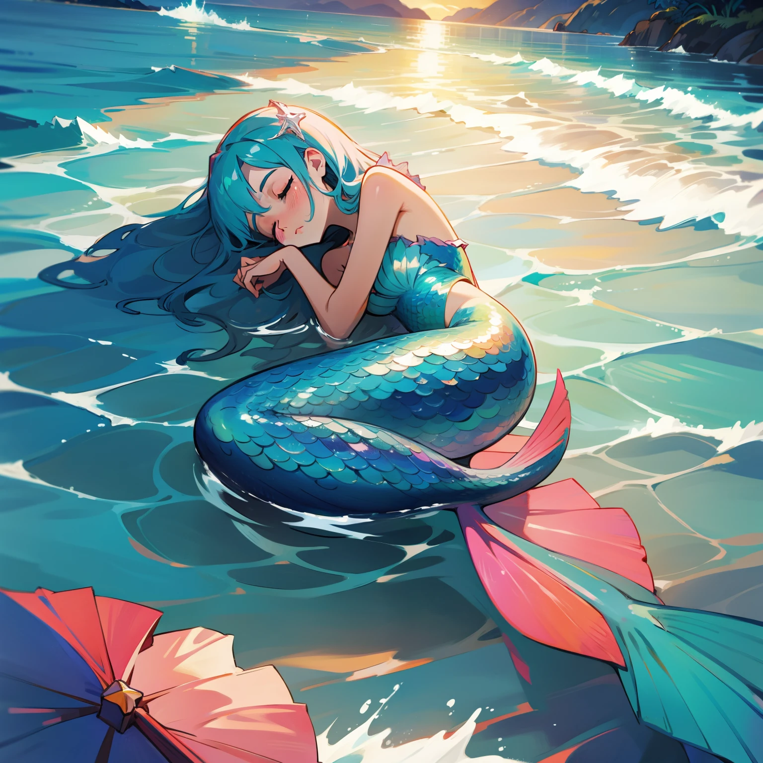 mermaid sleeping in the ocean