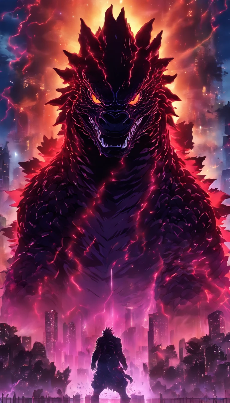Strange monsters in a fantasy world,Godzilla,A coarse laser sprays out of the mouth,Blood,Covered with thick spikes,Moon Night,中景 the scene is,Full body like, highly detailed surreal vfx,oc rendered,Shot with 70 mm - AR 16:9 --q 2 --s 1000
