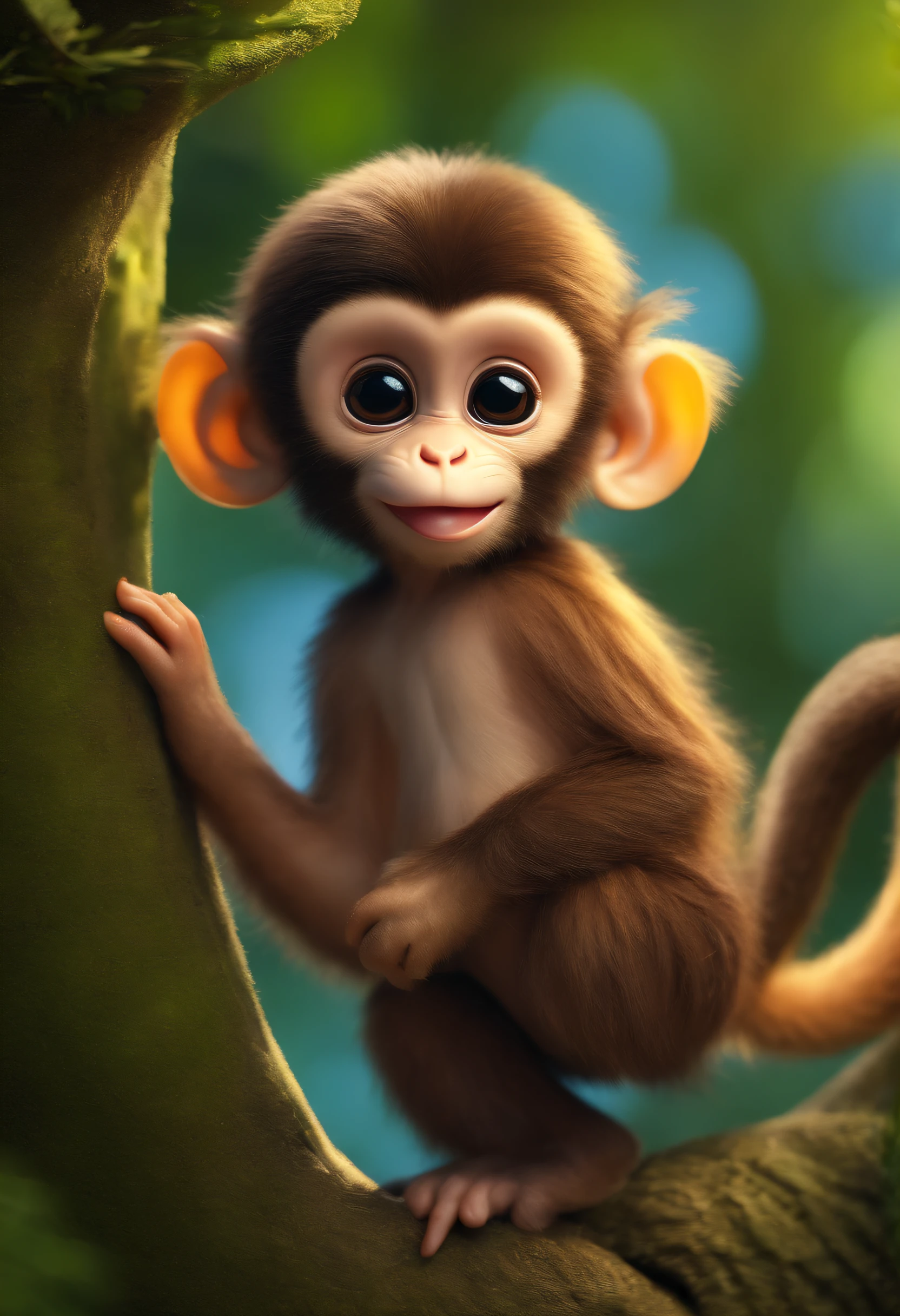 Creation of a monkey as a mascot for a toy store that refers to joy and happiness, goodlooking ,