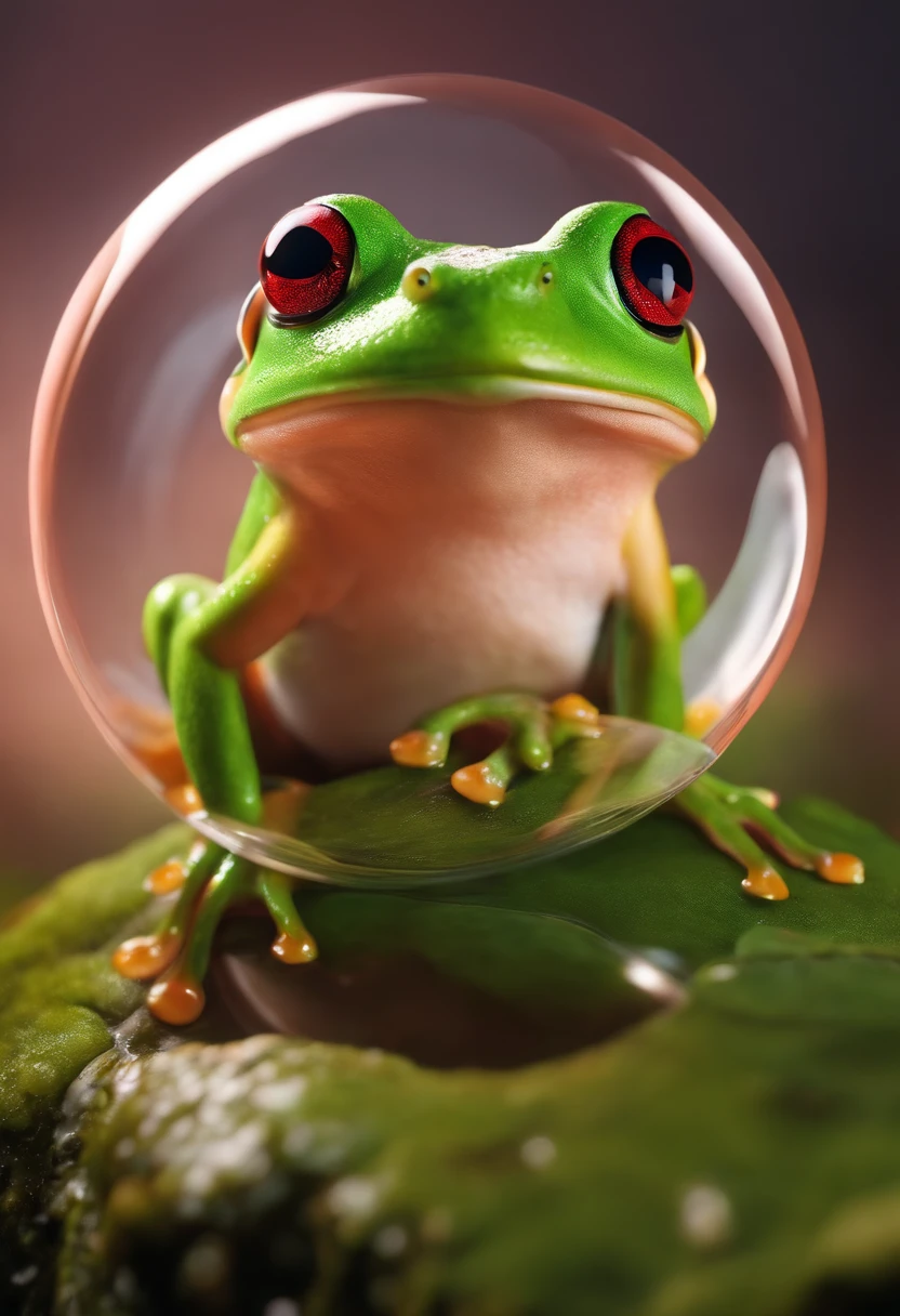 masterpiece: 8k, best quality quality, masterpiece: 1.2), ultra-detailed, a frog drinking coffee inside a bubble,