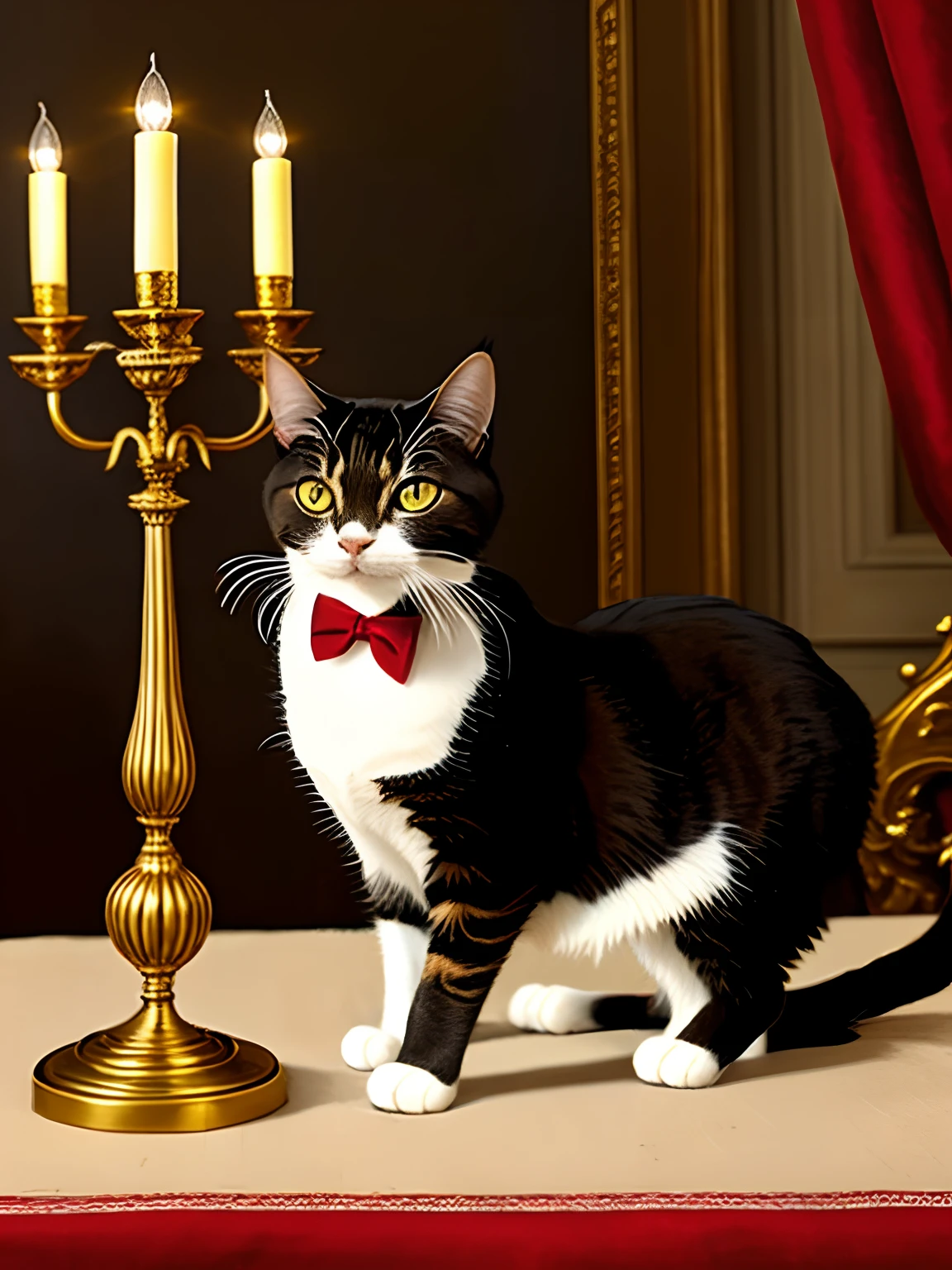 Cat Cat in aristocratic attire European painting of the 19th century Luxurious decoration chandeliers candelabra