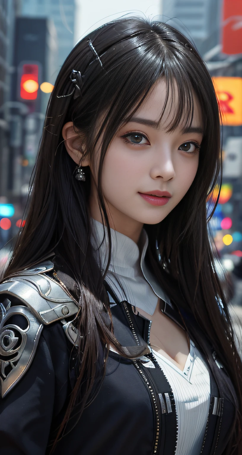 masterpiece, 1 beautiful girls, detaileds, top-quality, 超A high resolution, (Realistis: 1.4), OriginalPhoto, 1Girl, 电影灯光, a smile, japanes, a asian beauty, clean, ultra beautiful, little young face, Beautiful skins, A slender, cyberpunk backgrouns, (A hyper-realistic), (hight resolution), (8K), (ighly detailed), (The best illustrations), (beautifully detailed eyes), (ultra-detailliert), (wall-paper), (详细的脸), How viewers look, fine detailed, A detailed face、pureerosfaceace_v1、a smile、46-point diagonal bangs、Facing straight ahead、Proper(Fashionable、colourfull、date dress)、body facing front、photos realistic、Happy smile when looking at this、