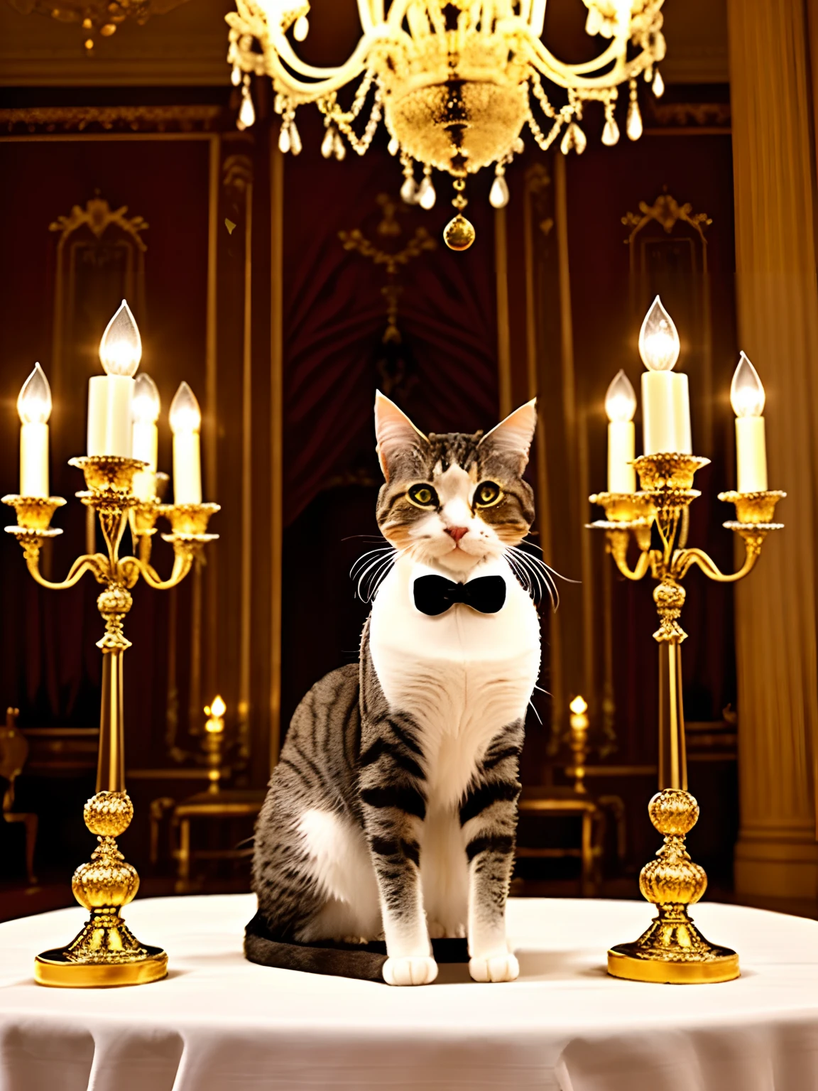 Cat Cat in aristocratic attire The body is human Luxurious decoration chandeliers candelabra palatial palace