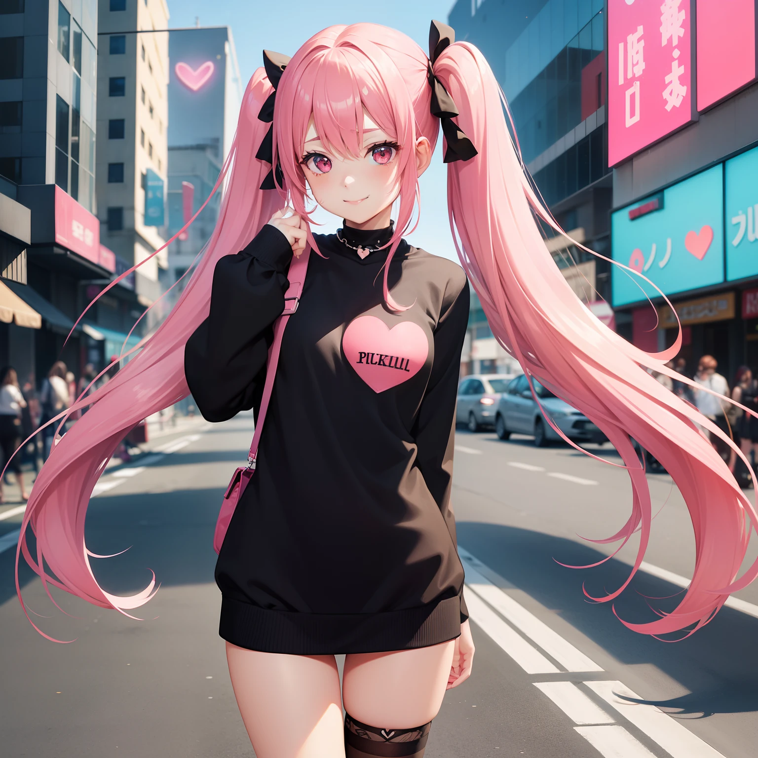 ((masterpiece)), (best quality), (detailed), 1girl,
looking at viewer, (lipstick:0.75), leaning forward,
long pink hair, twintails,
colorful thighighs,
winter, vivid colors,