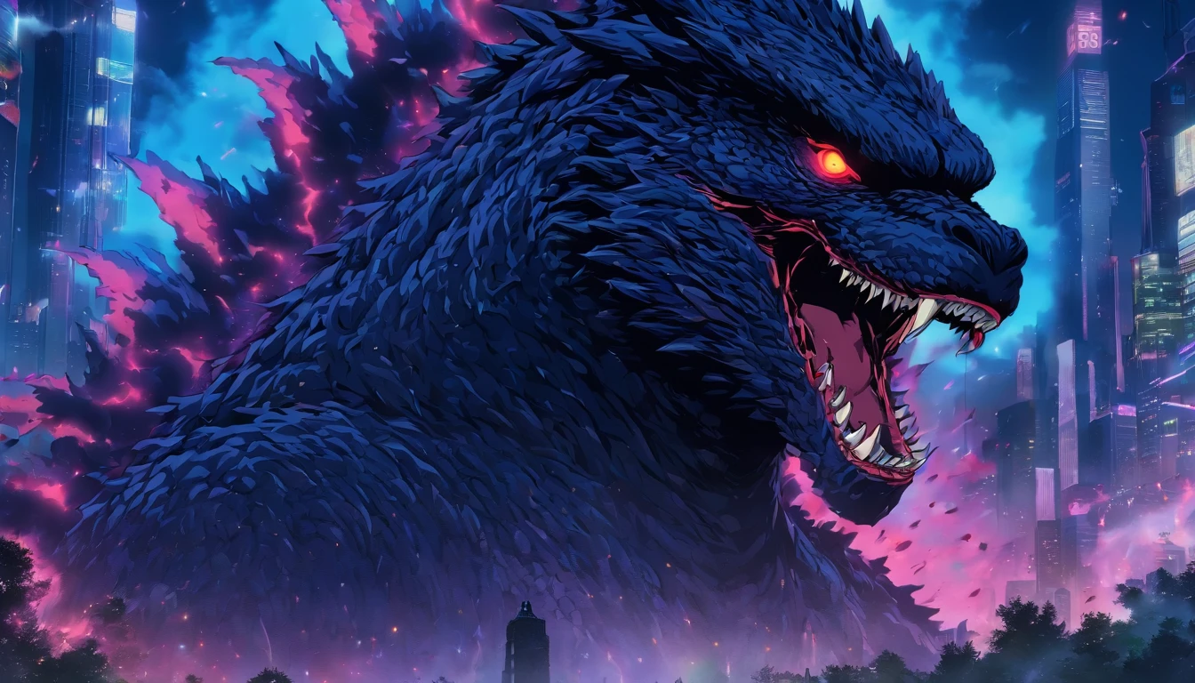 Strange monsters in a fantasy world,Godzilla,A coarse laser sprays out of the mouth,Blood,Covered with thick spikes,Moon Night,中景 the scene is,Full body like, highly detailed surreal vfx,oc rendered,Shot with 70 mm - AR 16:9 --q 2 --s 1000