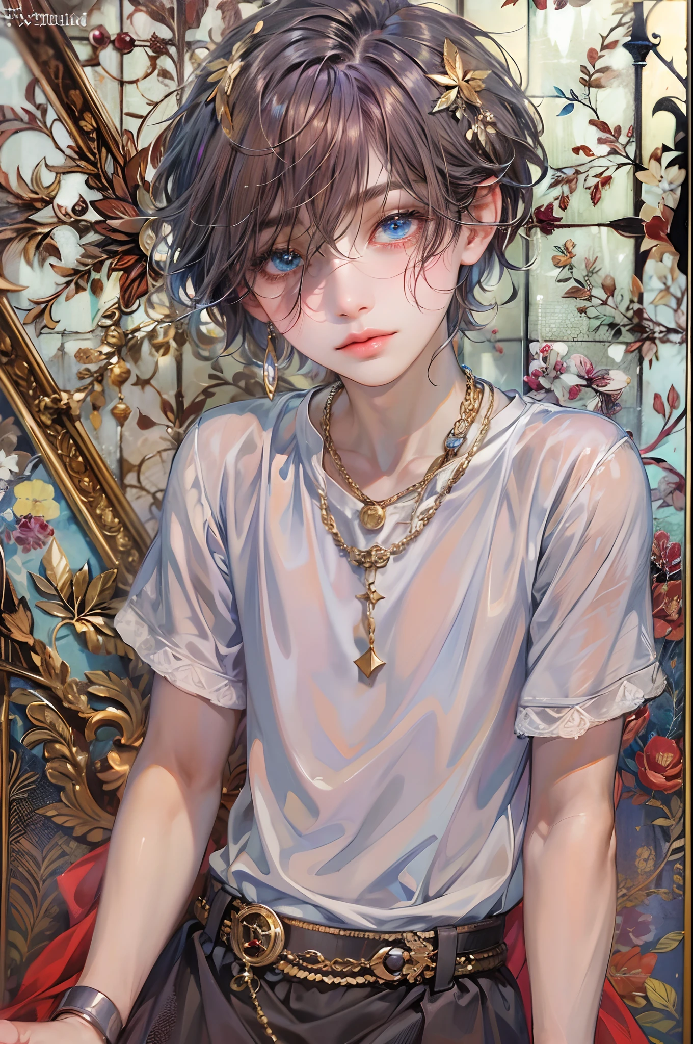 (absurdres, highres, ultra detailed, HDR), masterpiece, best quality, anime character, Anime Magi, short hair, handsome boy, anime eyes, detailed interior