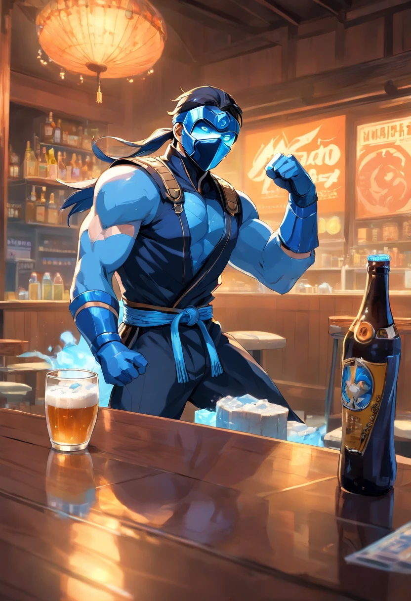 Sub-Zero, masculino, mortal kombat, tomando uma cerveja