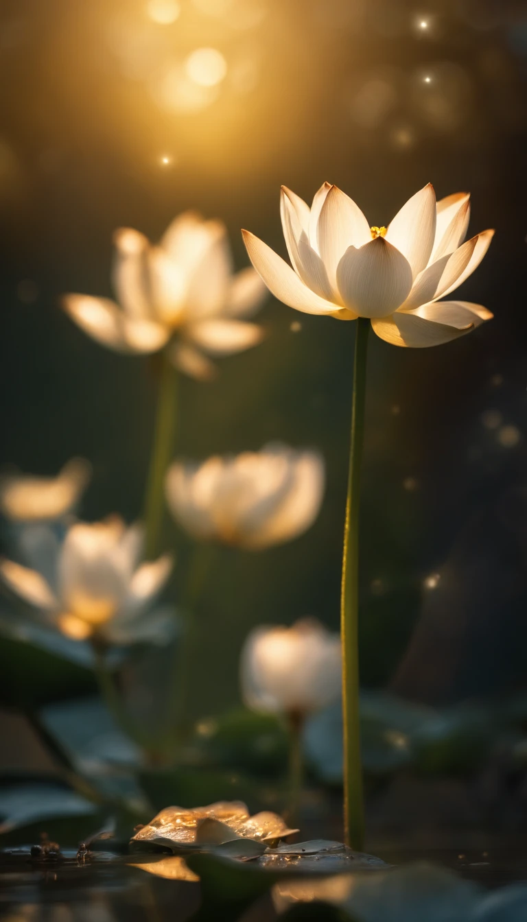 microcosm , Master Parts , macro photography , Spider Web, film grains, Bokeh , Smoke billows , ighly detailed, Sunny and sunny weather, Microflor, The drops, removed, 1 Realistic close-up of the lotus room：1.5, Azure background, Moderate contrast, rendering by octane , Illusion Engine,Glittering stars，Surrounded by light，Golden Door，gold，
