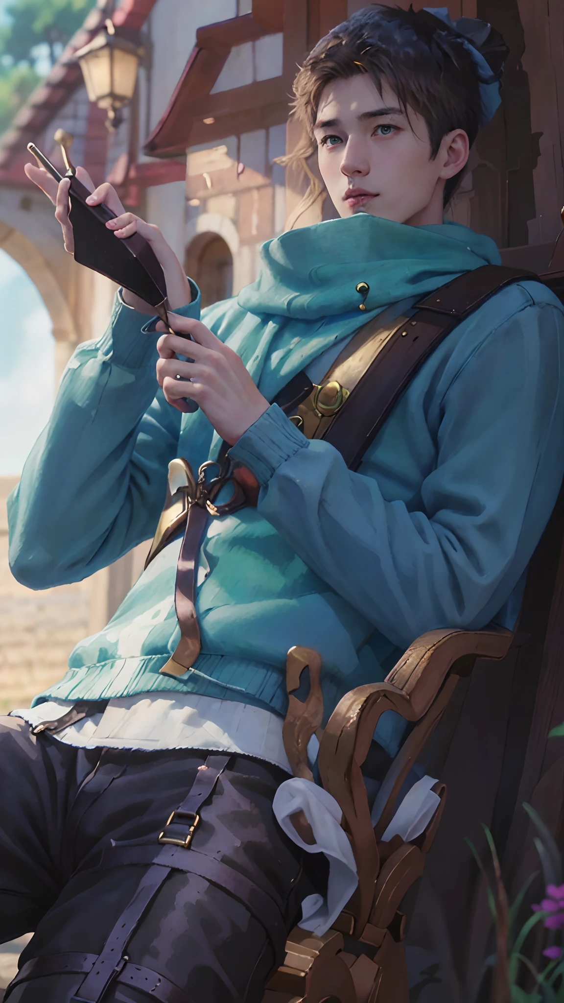 8K, Best Quality, Masterpiece, Ultra High Resolution, (Ultra Detailed Image), (Realistic: 1.4), Original Image, (Realistic Skin Texture: 1.3), (Film Grain: 1.3) , (Selfie Angle), (1 Guy), (Short Hair), Blonde Hair, Hat Head, Beautiful Eyes And Face Detail, Masterpiece, Best Quality, Close Up, Toned Body, Muscle Perfect muscles, Exposed pecs, Six-pack body, Natural skin, Hairless, Shirtless, Transparent white shorts, (Boy standing), Summer, Green lawn, Trees, Grass, Flowers , Blue sky, White clouds, Stream, Light.