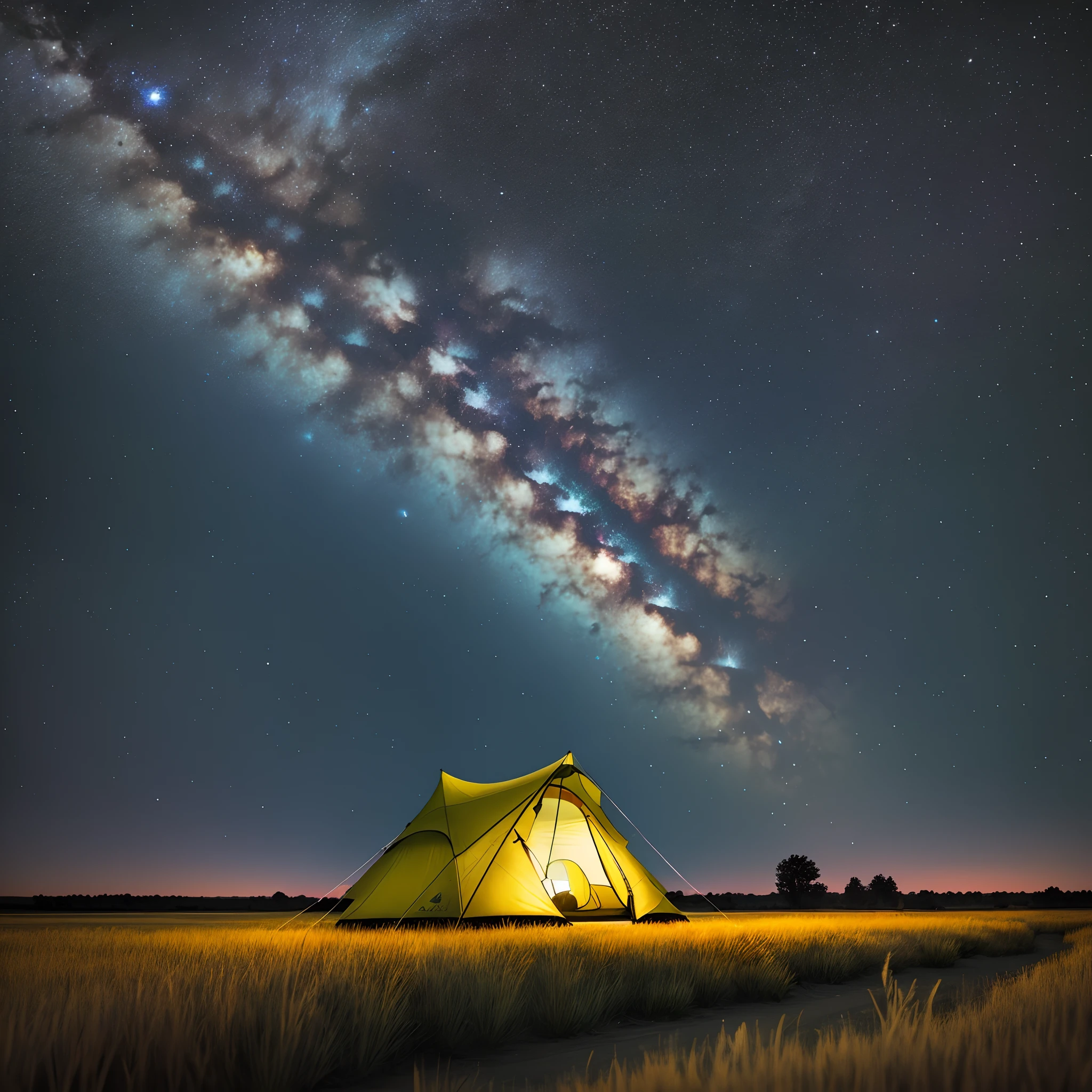 Prairie under the stars,Tents,the night,Light,galactic