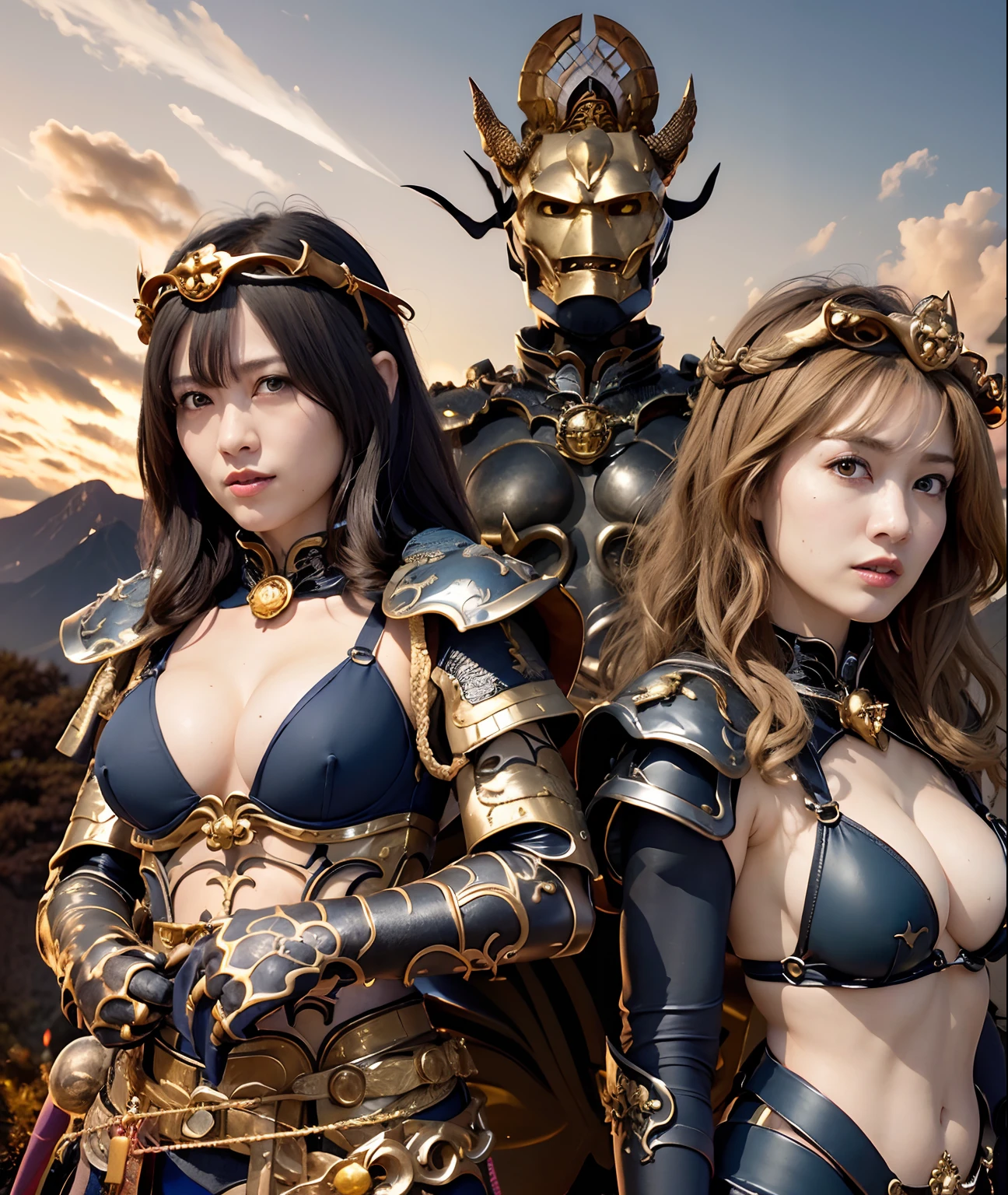 Professional , masterpiece、top-quality、photos realistic , depth of fields 、(Dragon Black Metal Body:1.9),(Matte Blue Black、(cleavage of the breast)、Dragon Gold Weapon、(Micro Bikini Armor:1.4),Gorgeous gold weapons ,(Fight dragons)、Seductive look、(( Dragon's dense and gorgeous sword)) , (demonic wings) ,Detail and gorgeous crown、((a blond))、(Castle background)、((Gangle's forest background))、Beautiful Caucasian beauty、1a person、dynamic ungle,(((Detailed and ornate dragon helmet)))、Smaller head、A smile、Castle background、Thin and beautiful female hands、cleavage of the breast、Soldier in iron armor on background、Mystical expression、Light Effects、intense fighting、Wind-effect、magic circles、With the legendary magic wand、Dragon's tail、explosions、
