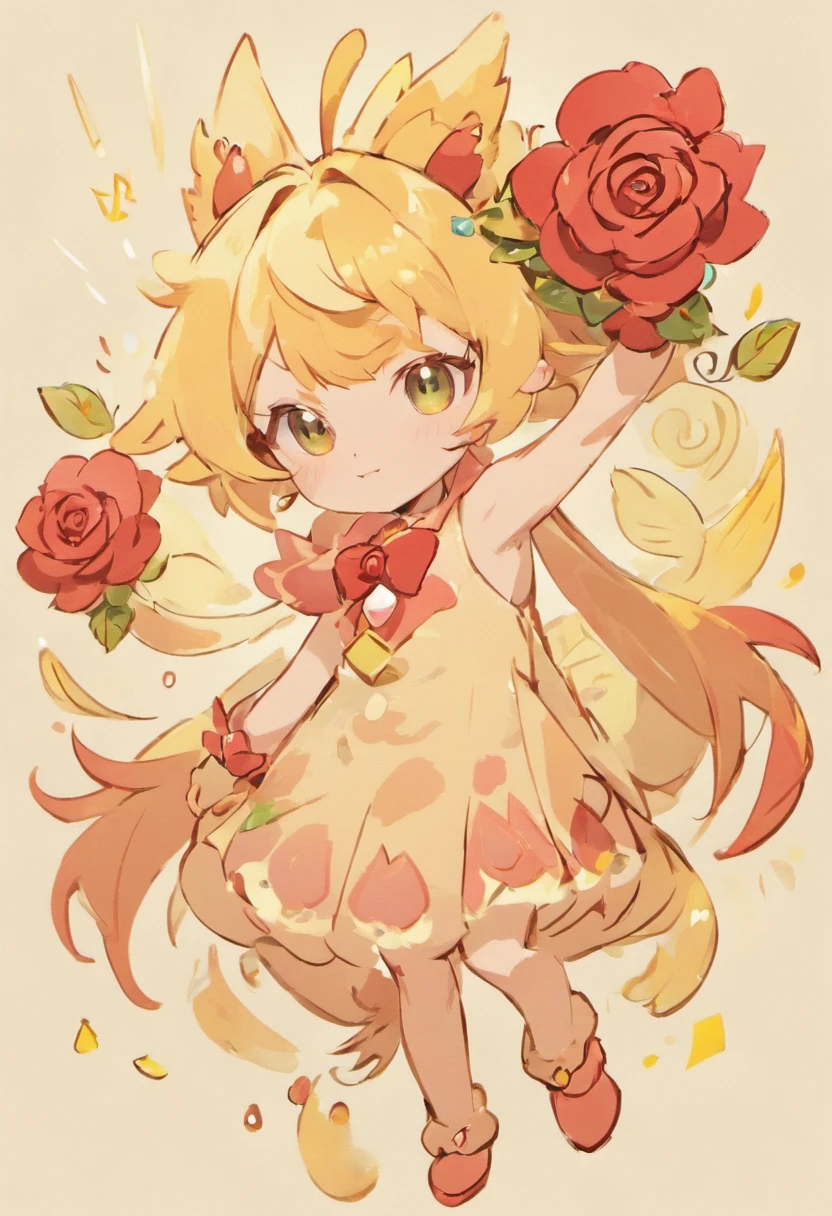 (best quality,highres), anthropomorphic, upright posture, sharp, expressive eyes, stylish and trendy bangs, handsome appearance, cool attitude, adorned with big roses on the head, sparkling elements, dog-like features, exaggerated deformation, simple and cartoonish style
