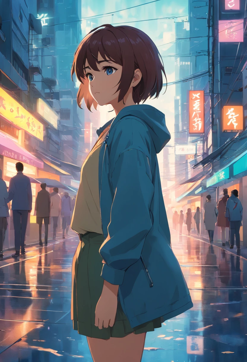 3 a.m. on the side of the street,A middle-aged female runs as hard as he can in the heavy rain,anime big breast