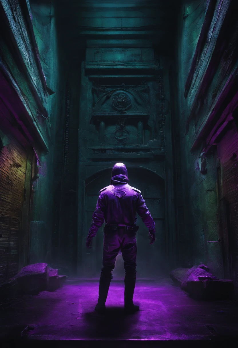 snuff dark killer in the style of dark city the movie Neuromancer Los Angeles Cyberpunk end of the world nukes going on the background Post-apocalypse, bright neon clours, best quality, high resolution, alien peeled flesh, guro, broken creature, deadman, high contrast, sharp purple neon, in the style of giger in the hole, deep contrast, hyperrealism