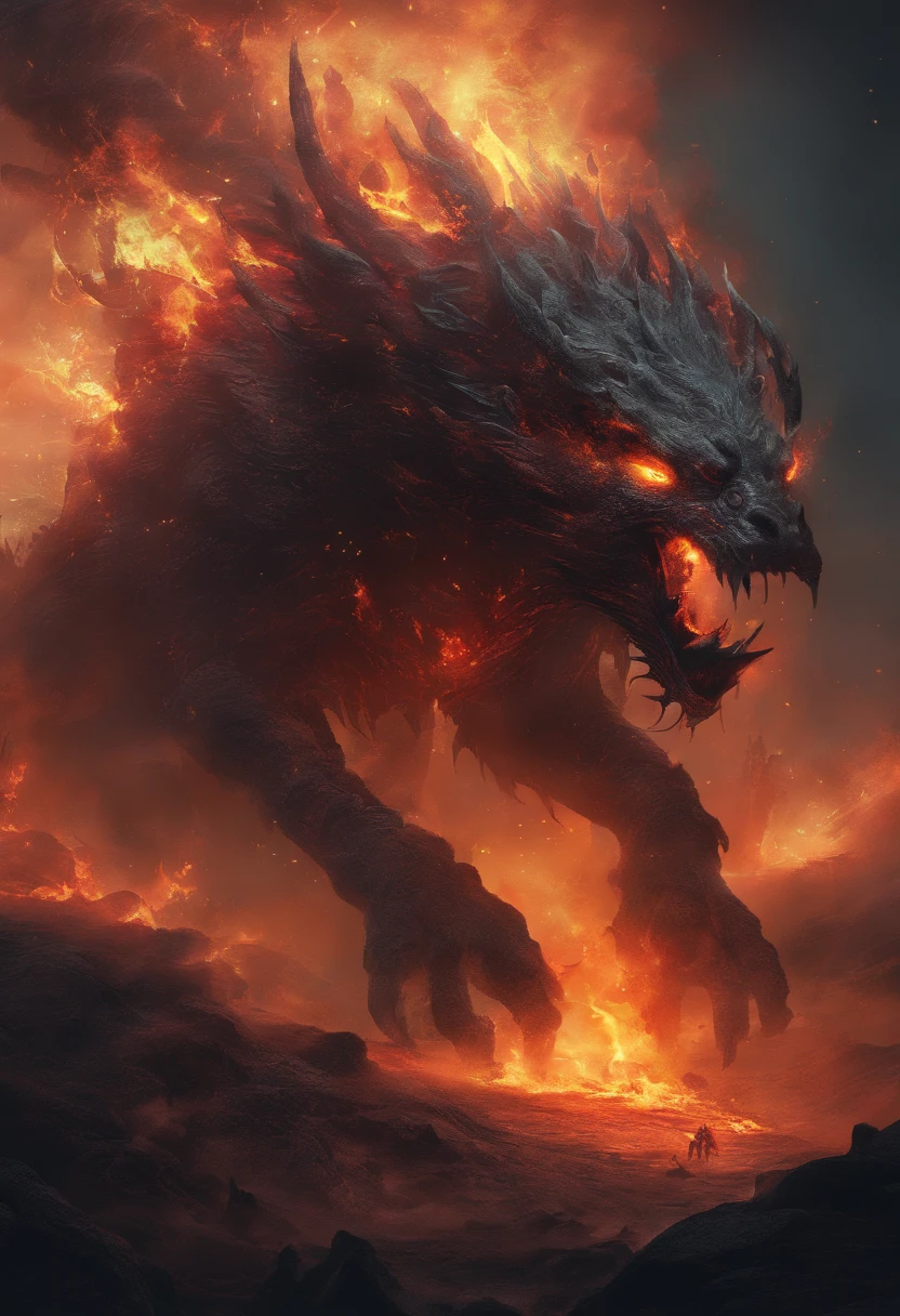 Best Quality, Masterpiece, Extreme Product, A Sealed Fire Attribute Creature, Fine Glow, Weapons Heavier Than Body, Sharp Teeth, Mysterious, Big Dynamics, Perspective, Focus Clear, Hearthstone, Pokemon, Emoticon Pain, Wasteland Punk (Dark Attribute 1.2), Flattened (1.4), Texture, Dark Simple Background --auto --s2