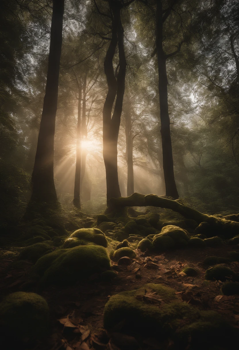(((obra-prima))), mejor calidad, 插圖, A mystical forest with giant trees and magical beings hidden among the branches, 8k, Alta calidad, espacio, papel_cortar, realistic photograph