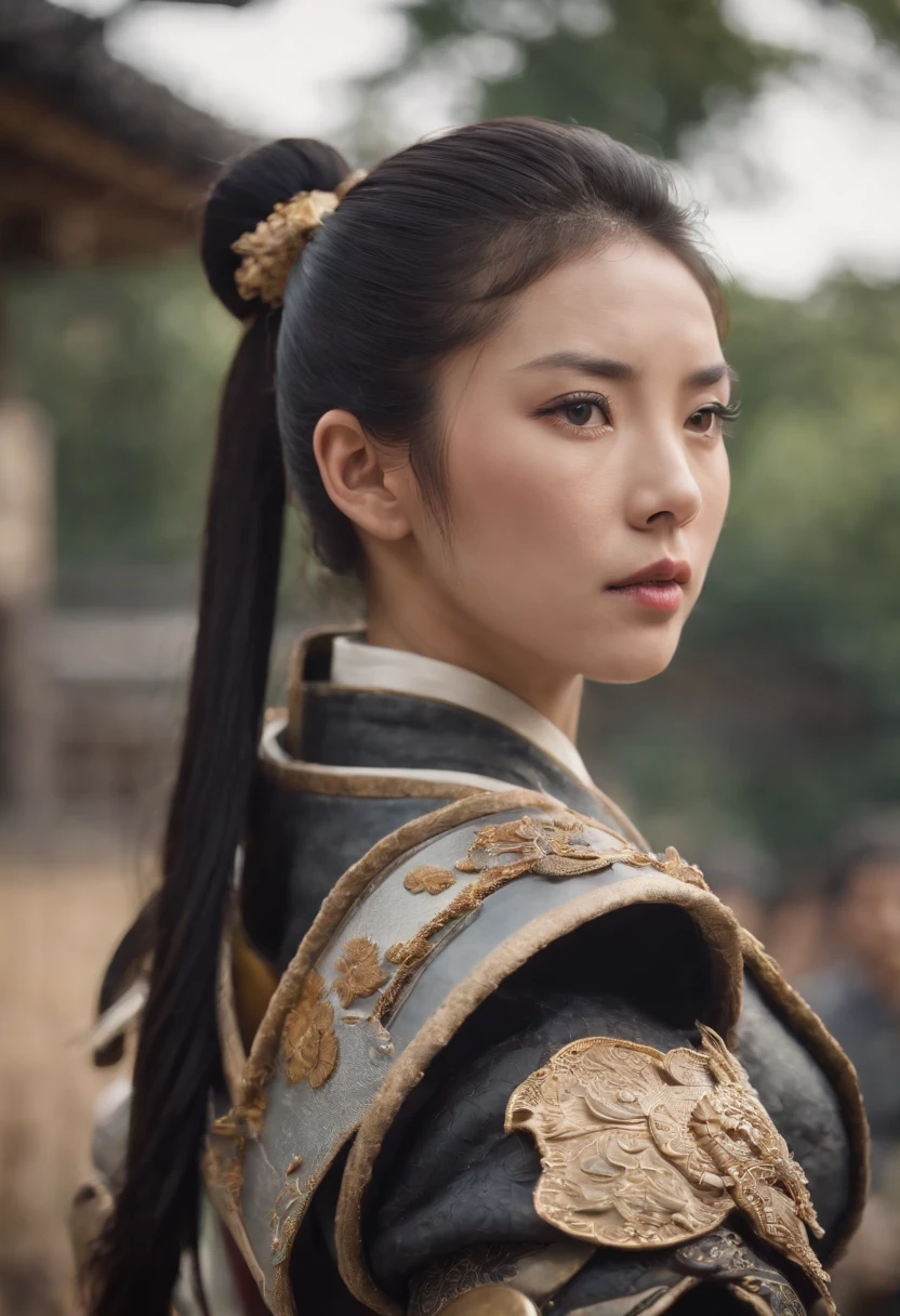 Japanese armor Black hair ponytail A Japanese Lady