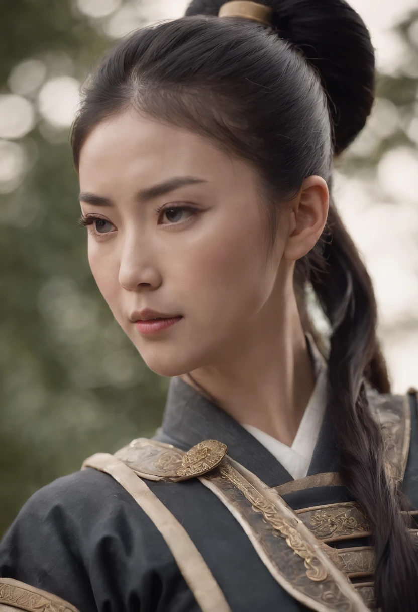 Japanese armor Black hair ponytail A Japanese Lady