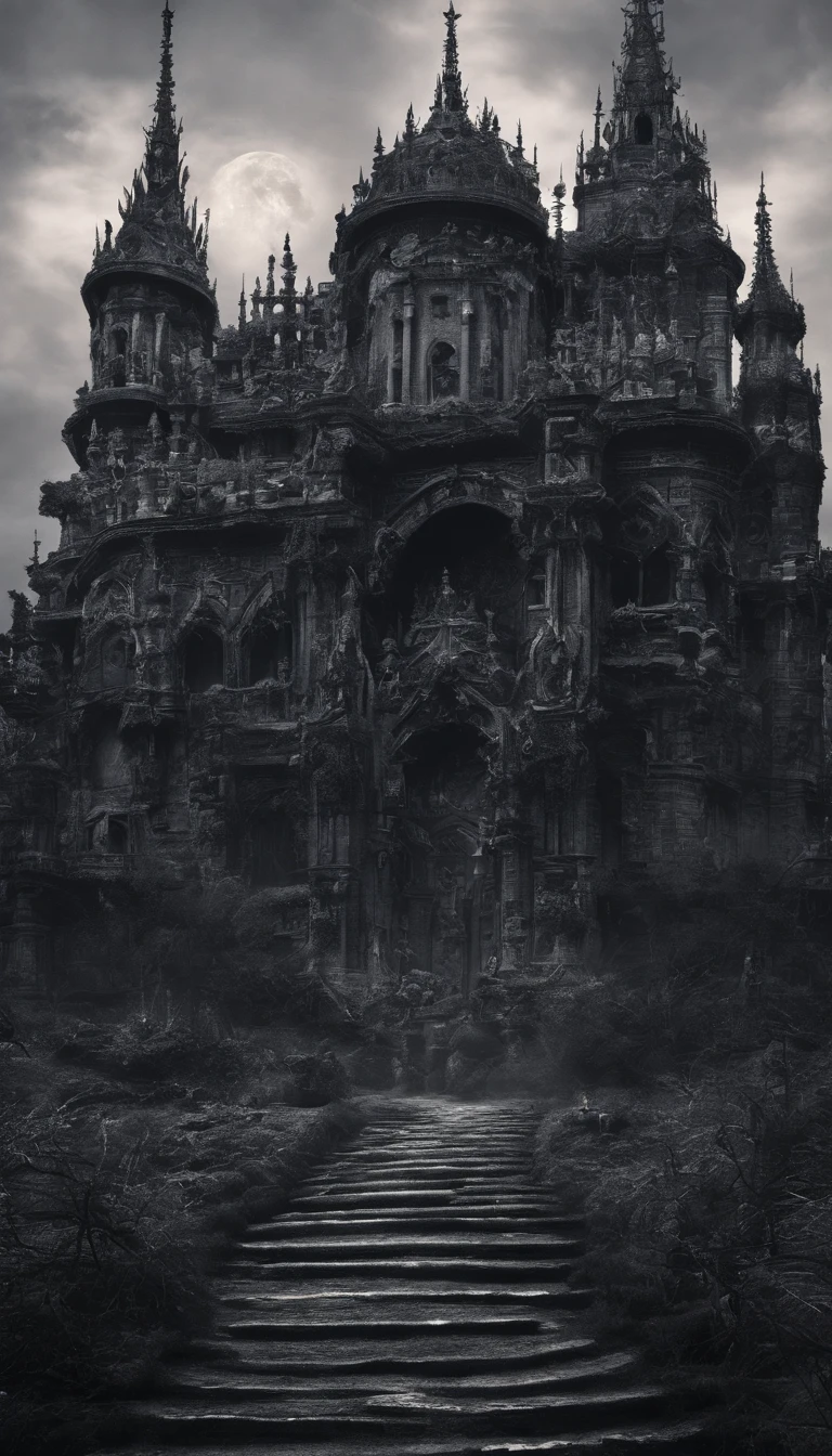 Strange beasts in a fantasy world，Blood，Covered with thick spikes，Moon Night，中景 the scene is，Full body like， highly detailed surreal vfx，oc rendered，Shot with 70 mm - AR 16:9 --q 2 --s 1000