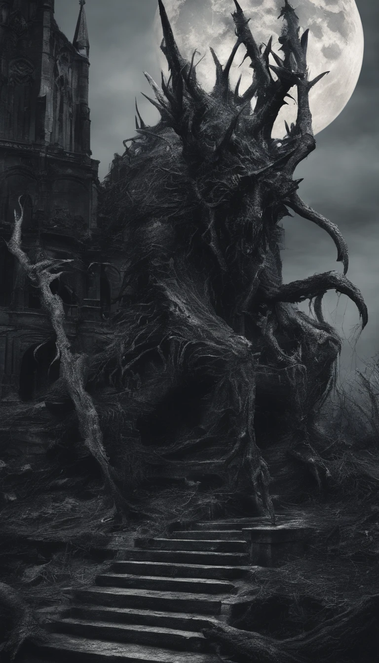 Strange beasts in a fantasy world,Blood,Covered with thick spikes,Moon Night,中景 the scene is,Full body like, highly detailed surreal vfx,oc rendered,Shot with 70 mm - AR 16:9 --q 2 --s 1000