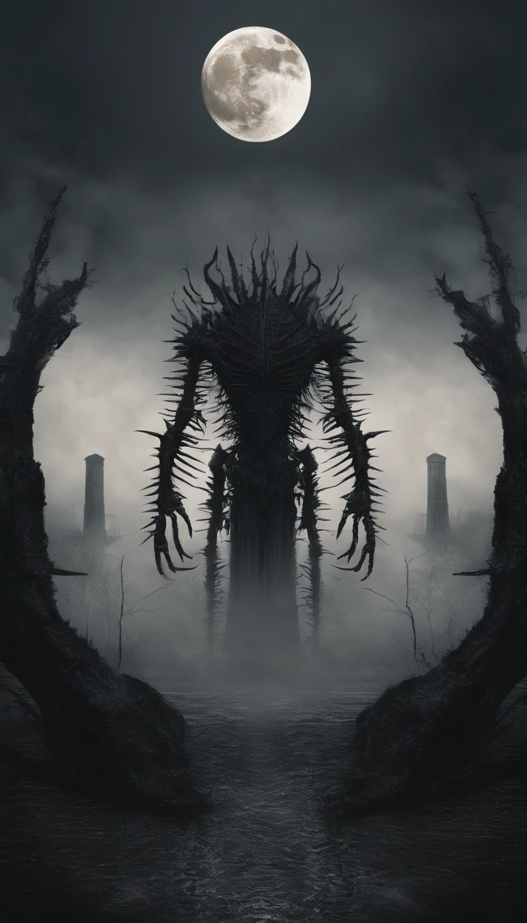 Strange beasts in a fantasy world,Blood,Covered with thick spikes,Moon Night,中景 the scene is,Full body like, highly detailed surreal vfx,oc rendered,Shot with 70 mm - AR 16:9 --q 2 --s 1000