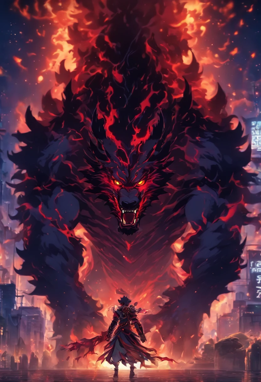Strange monsters in a fantasy world,Cerberus,Strong limbs,Covered in flames,Blood,Covered with thick spikes,Moon Night,中景 the scene is,Full body like, highly detailed surreal vfx,oc rendered,Shot with 70 mm - AR 16:9 --q 2 --s 1000