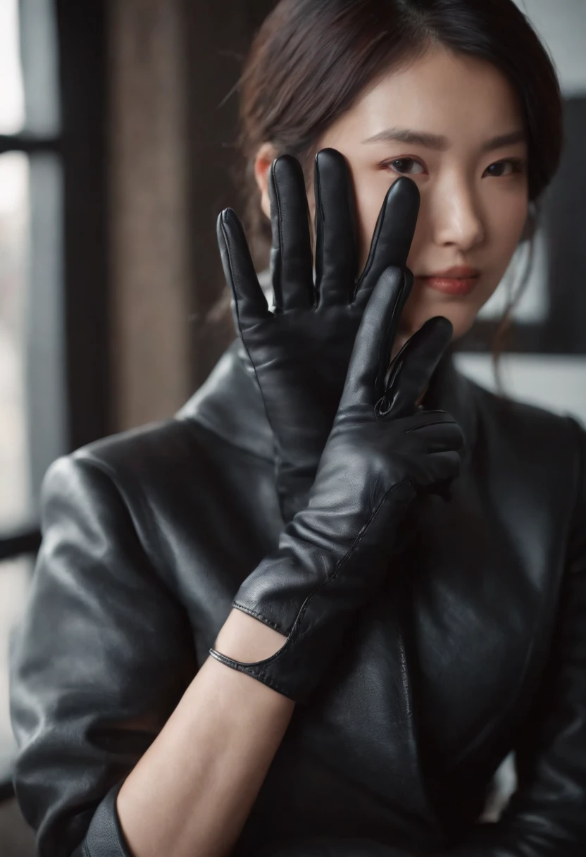 Black leather gloves Rider Suit A Japanese Lady